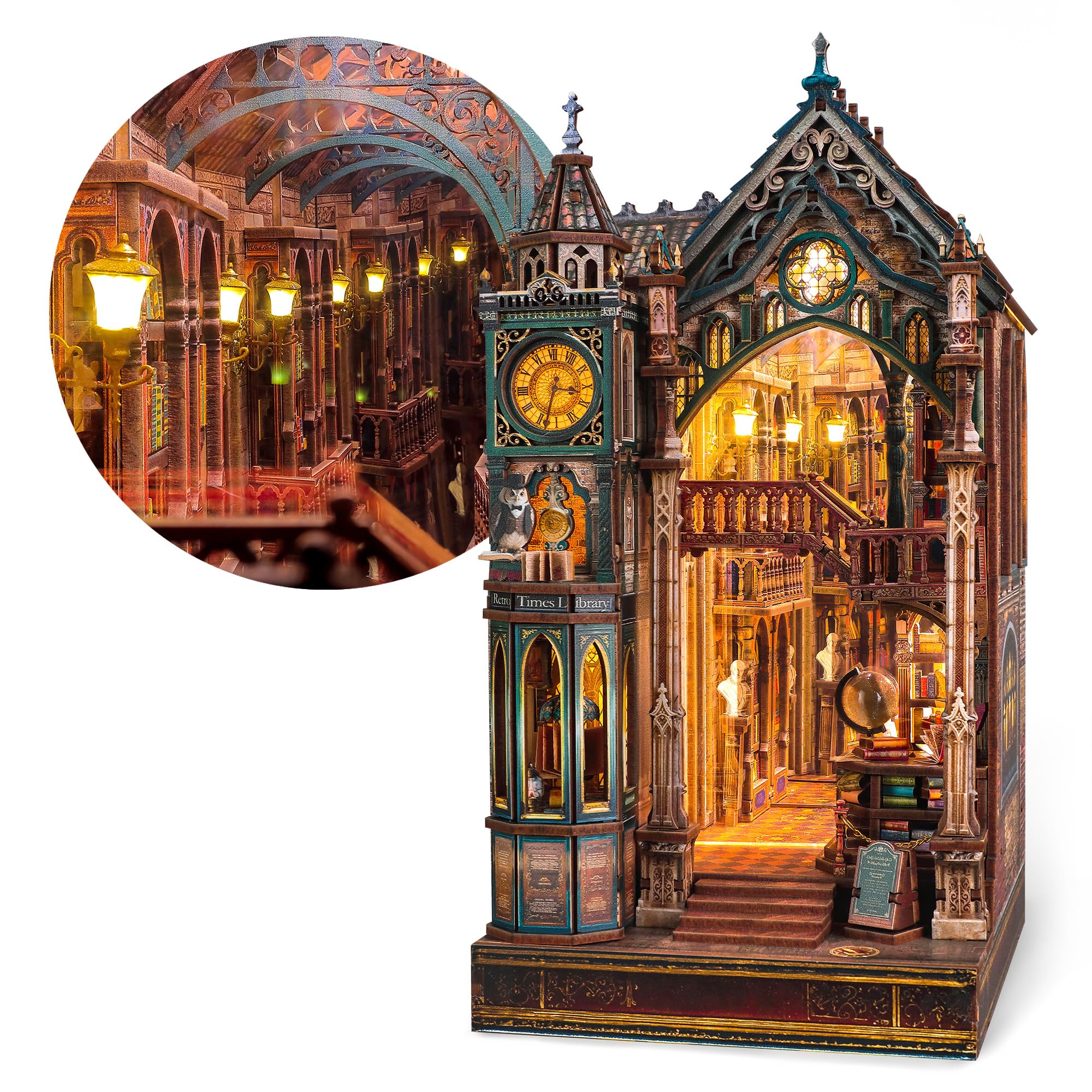 FUNPOLA Magic Library Book Nook Kit – Puzzle 3D de Madera con Espejo Infinito LED – Decoración DIY para estantería, Miniatura Creativa para niños y Adultos (Páginas susurrantes)