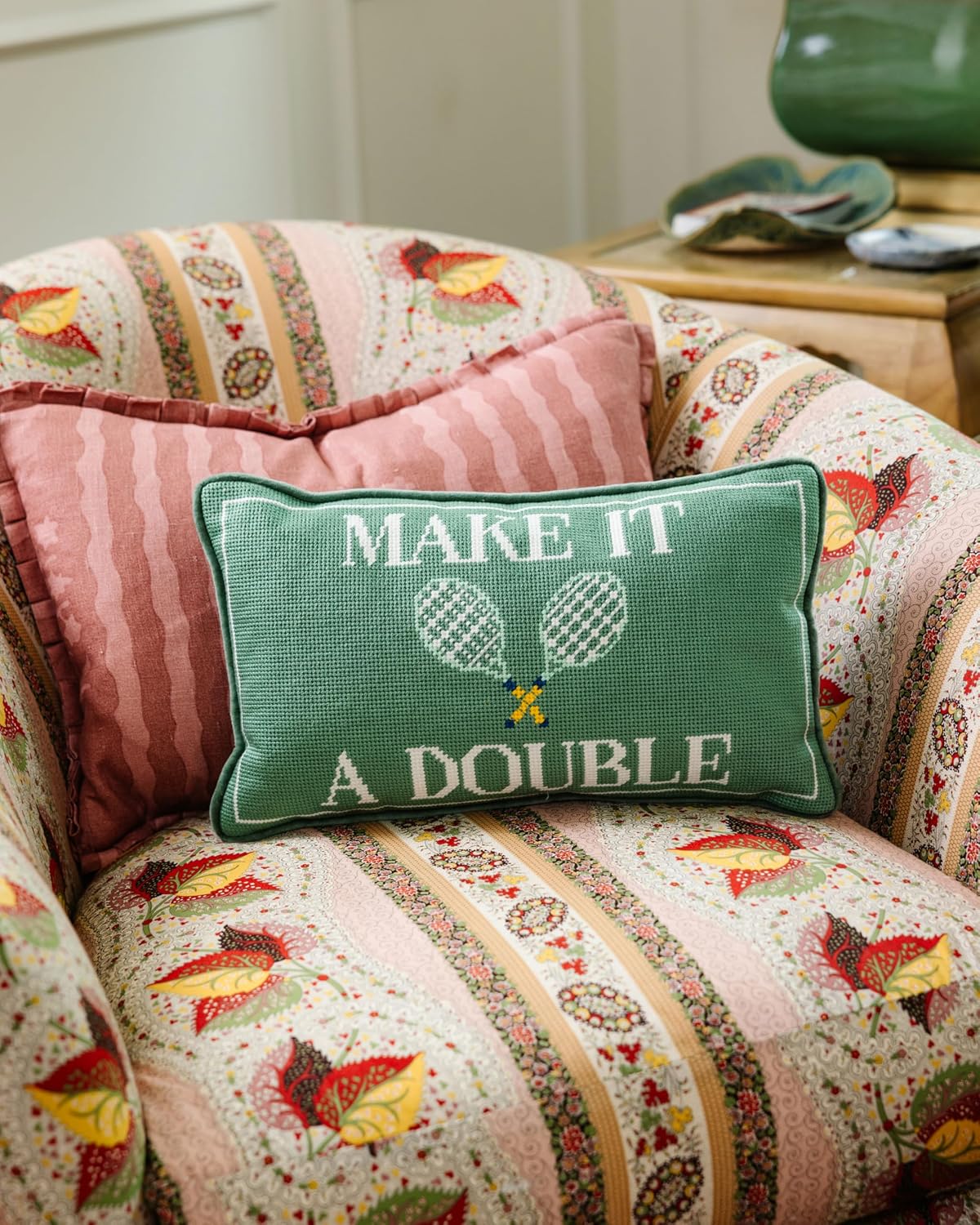 FURBISH Needlepoint Decorative Throw Pillow - Small Embroidered Accent Pillow for Bed, Chair, Couch, Sofa, Eclectic Home Decor, 9" x 15" - Make It A Double