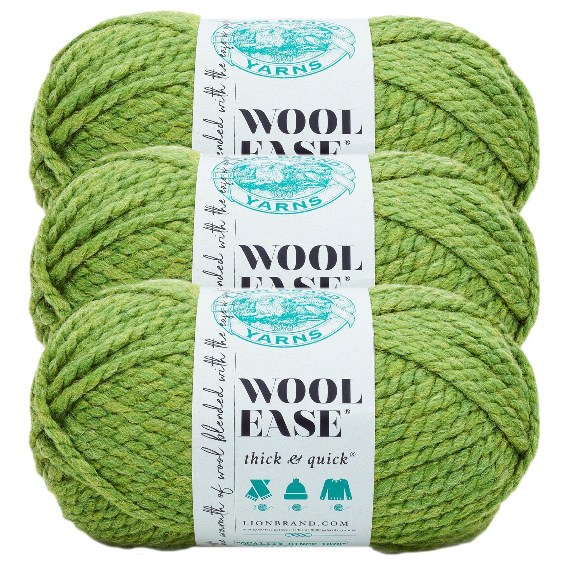 Lion Brand Yarn Wool-Ease - 3 gomitoli di filato Thick and Quick Yarn con lana, comodo, spesso, morbido e voluminoso, per lavorare a maglia, uncinetto e bricolage