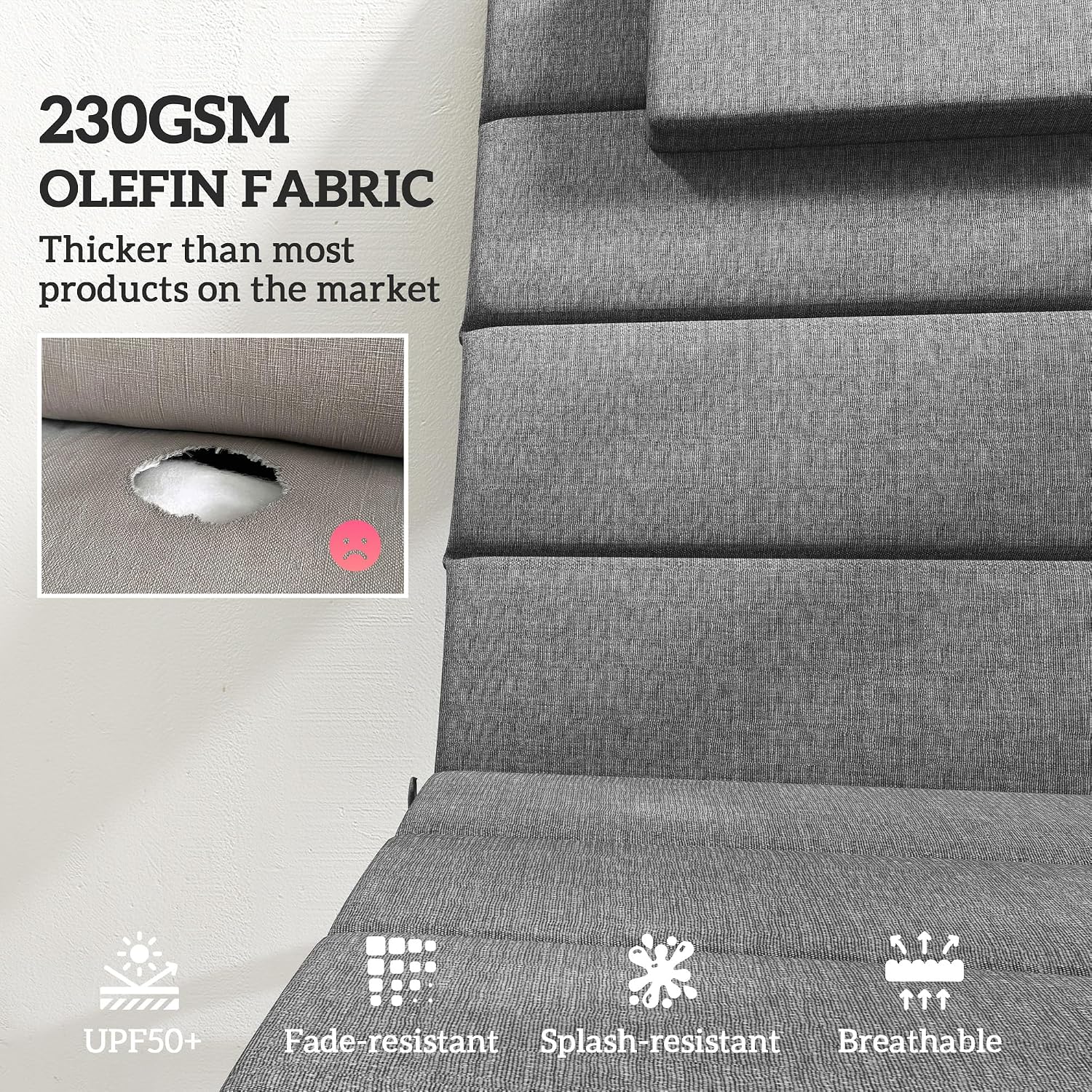 Outsunny Outdoor Lounge Chair Cushion Set of 2, 80" x 26" UPF50+ 230gsm Olefin and 25D High-Density Foam, Foldable Patio Chaise Lounge Cushion Set, Fade Resistant for Lawn Pool, Charcoal Gray
