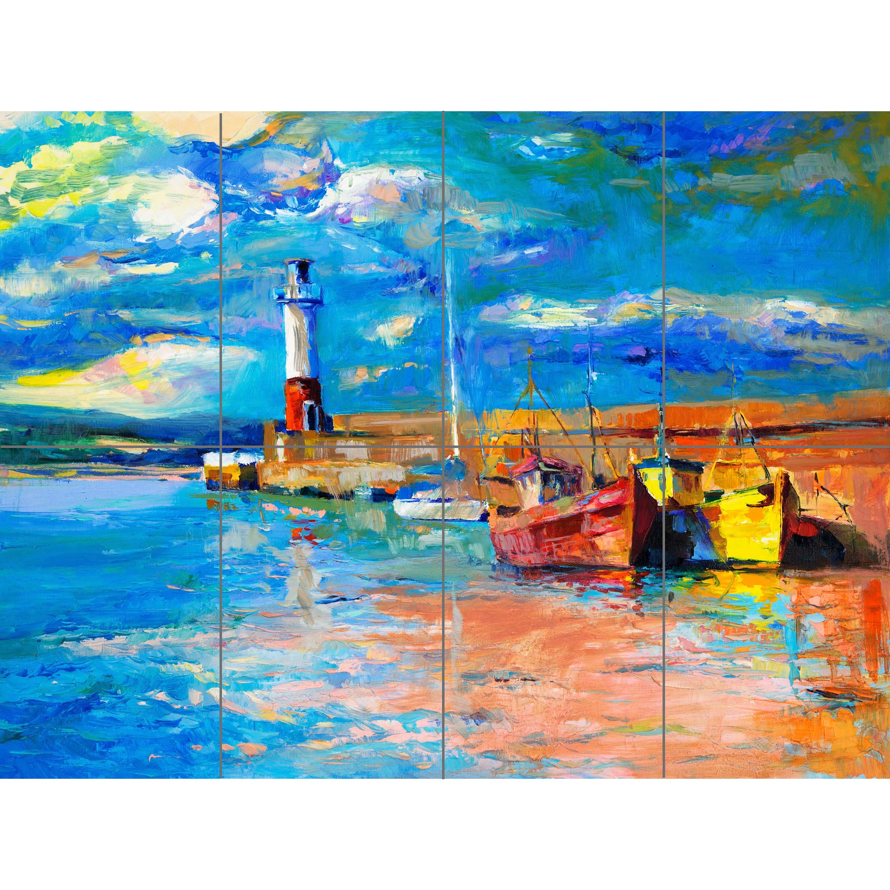 Artery8 Boats Tide Out Painting XL Giant Panel Poster (8 Sections)