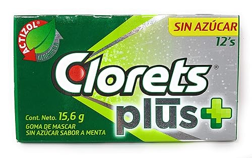 Clorets Plus Goma de mascar sin azúcar, sabor menta (12 piezas de goma de mascar por paquete)