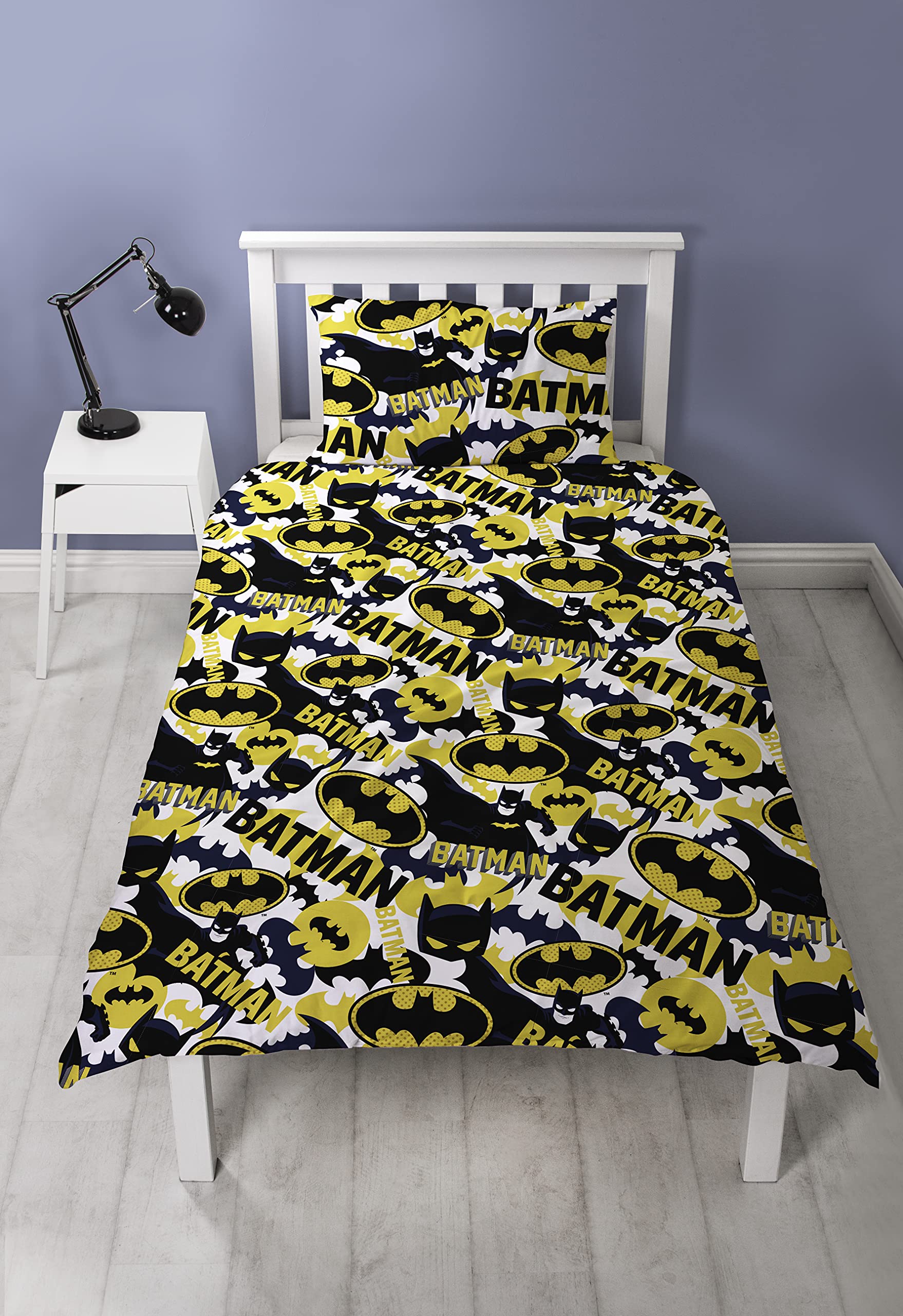 Character World Funda de edredón oficial de Batman con diseño de camuflaje | funda de edredón reversible azul de dos caras
