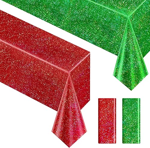 Miniatura 48 de Mantel holográfico morado y rojo fucsia de 40 x 108 pulgadas, decoración de fiesta de San Valentín, cumpleaños, decoración de mesa de plástico