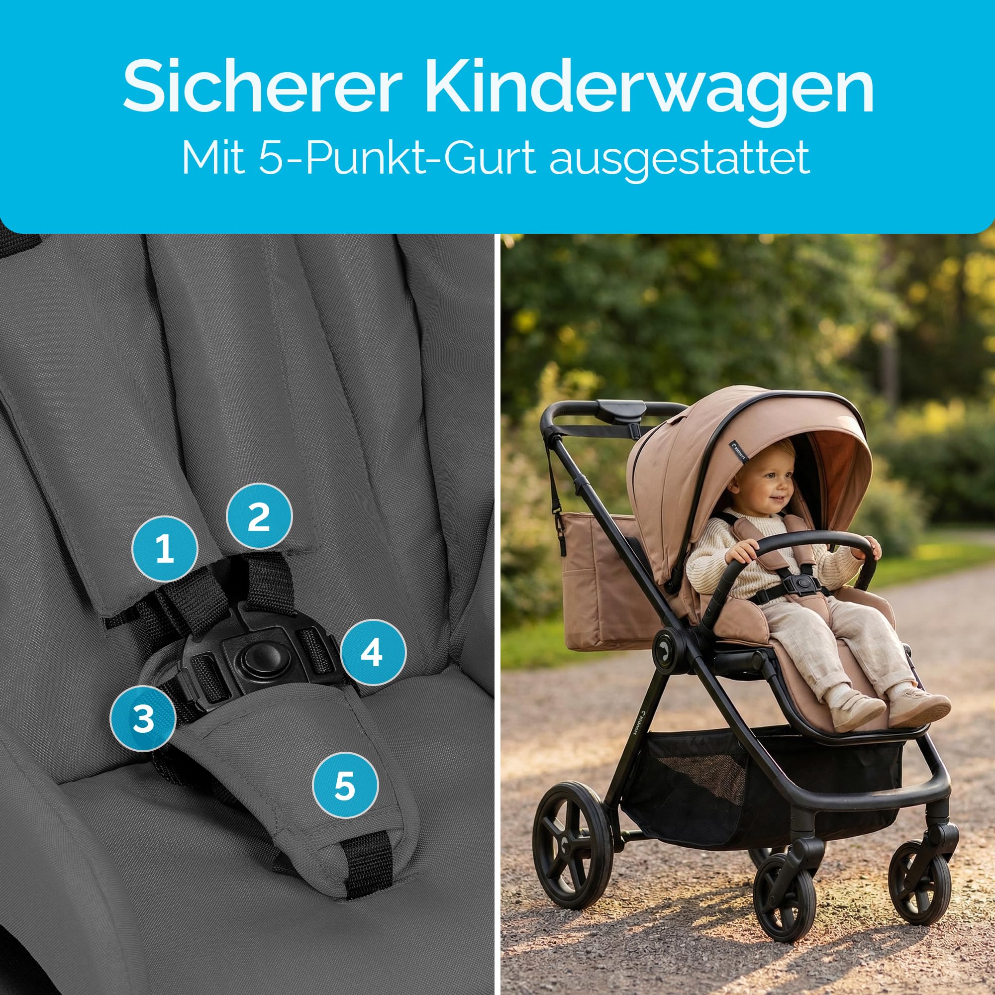 Älskar Passeggino reversibile, pieghevole, compatto, fino a 22 kg, schienale regolabile, tetto di protezione UV, cintura a 5 punti, copertura antipioggia, zanzariera, borsa grigio scuro