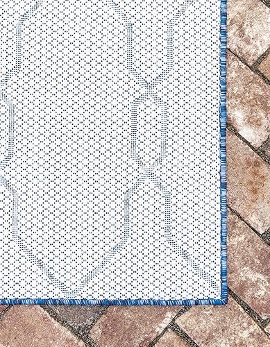 Miniatura 9 de Unique Loom Outdoor Trellis Collection Area Rug - Links Trellis (2' x 6' 1" Runner, Blue Ivory)
