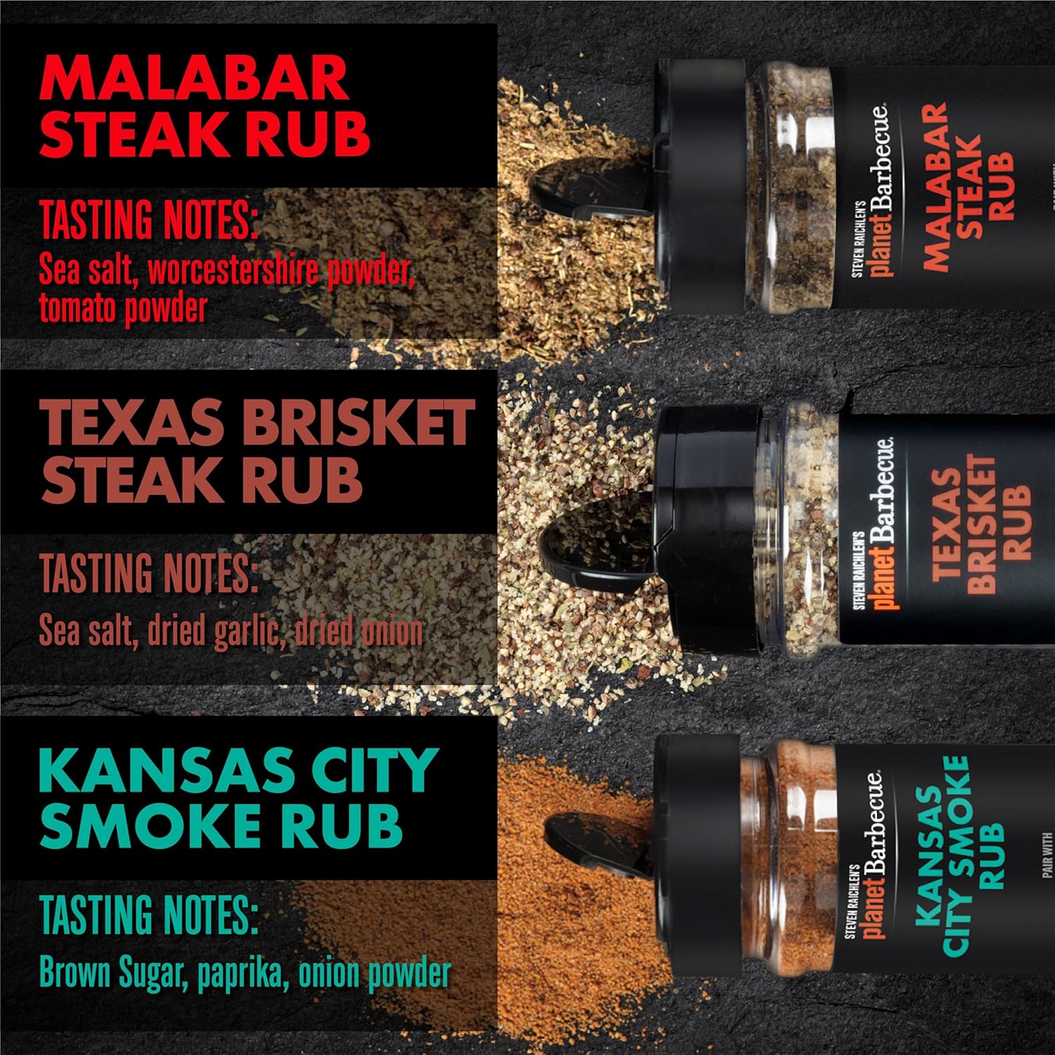 Steven Raichlen's New Planet Barbecue Premium Steak Rub Seasonings Set (3 Pack) - BBQ Spices w USA Inspired Flavors - Grilling Gift for Men & Women - Holiday Cooking Gourmet Gift Set - Made in the USA - Image 4