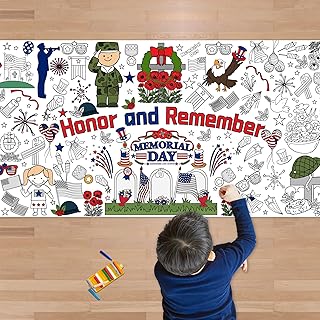 Ohome Memorial Day Giant Coloring Poster/tablecloth - Memorial Day Decorations - 30 X 72 Inches Jumbo Coloring Banner Crafts Gifts Activities Accessories Decor Party Decorations