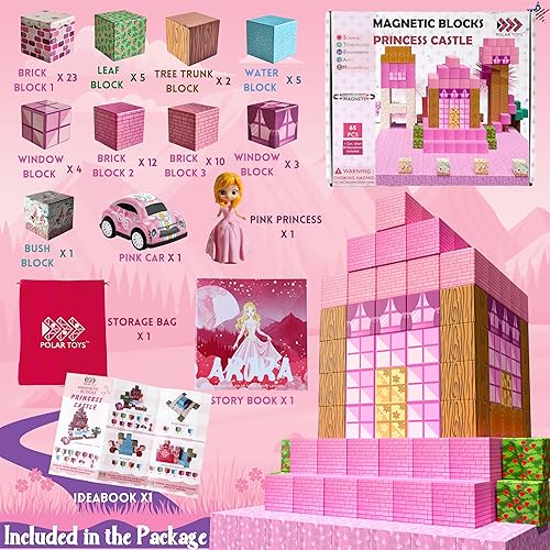 Miniatura 2 de Bloques magnéticos, castillo de princesa, 65 cubos polares, juguetes de Frozen para niñas, bloques de construcción magnéticos inspirados en