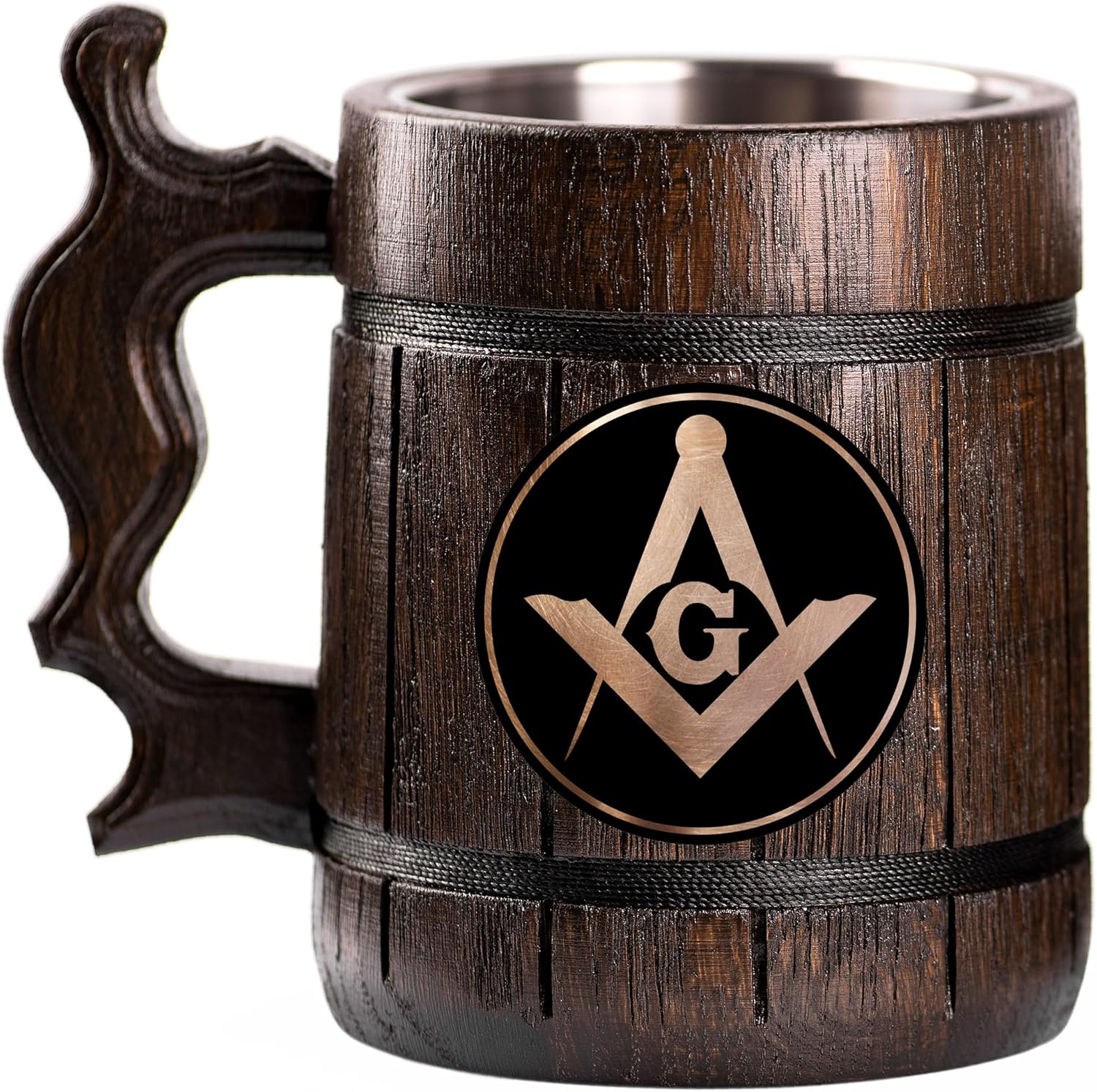 Freemason Square and Compass Beer Mug, Personalized Stein, Wooden Tankard