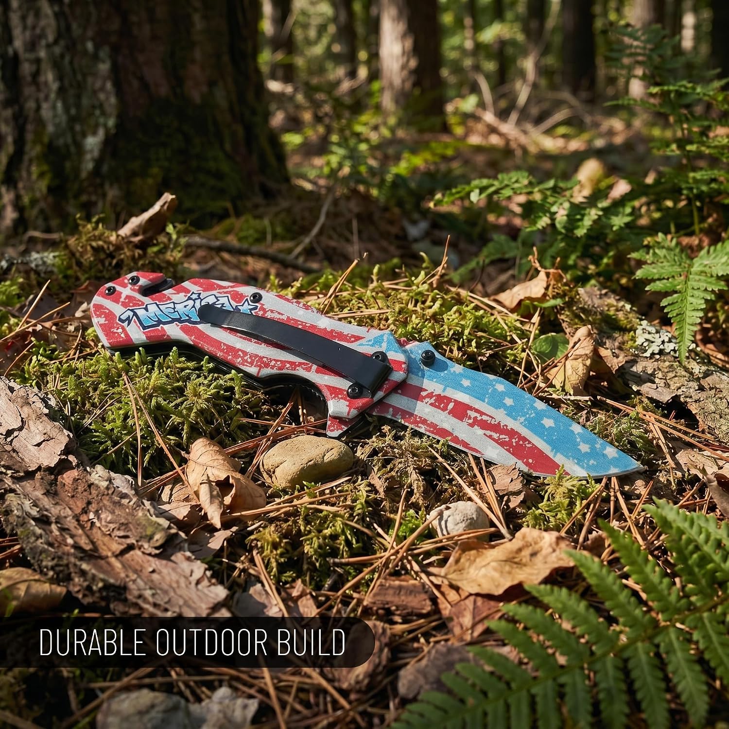 Hunting Knife - American Patriotic Camping Knife - America Folding Pocket Knife - 420 Stainless Steel With Cool Design & American Flag Knives Artwork For Collectors & Enthusiasts