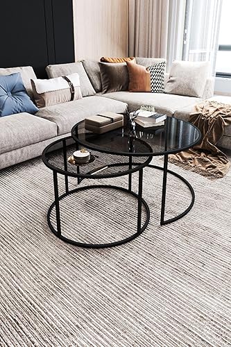 Miniatura 4 de Tokyo - Mesa de centro redonda (31.5 in, cristal ahumado, 2 piezas, juego de mesa auxiliar