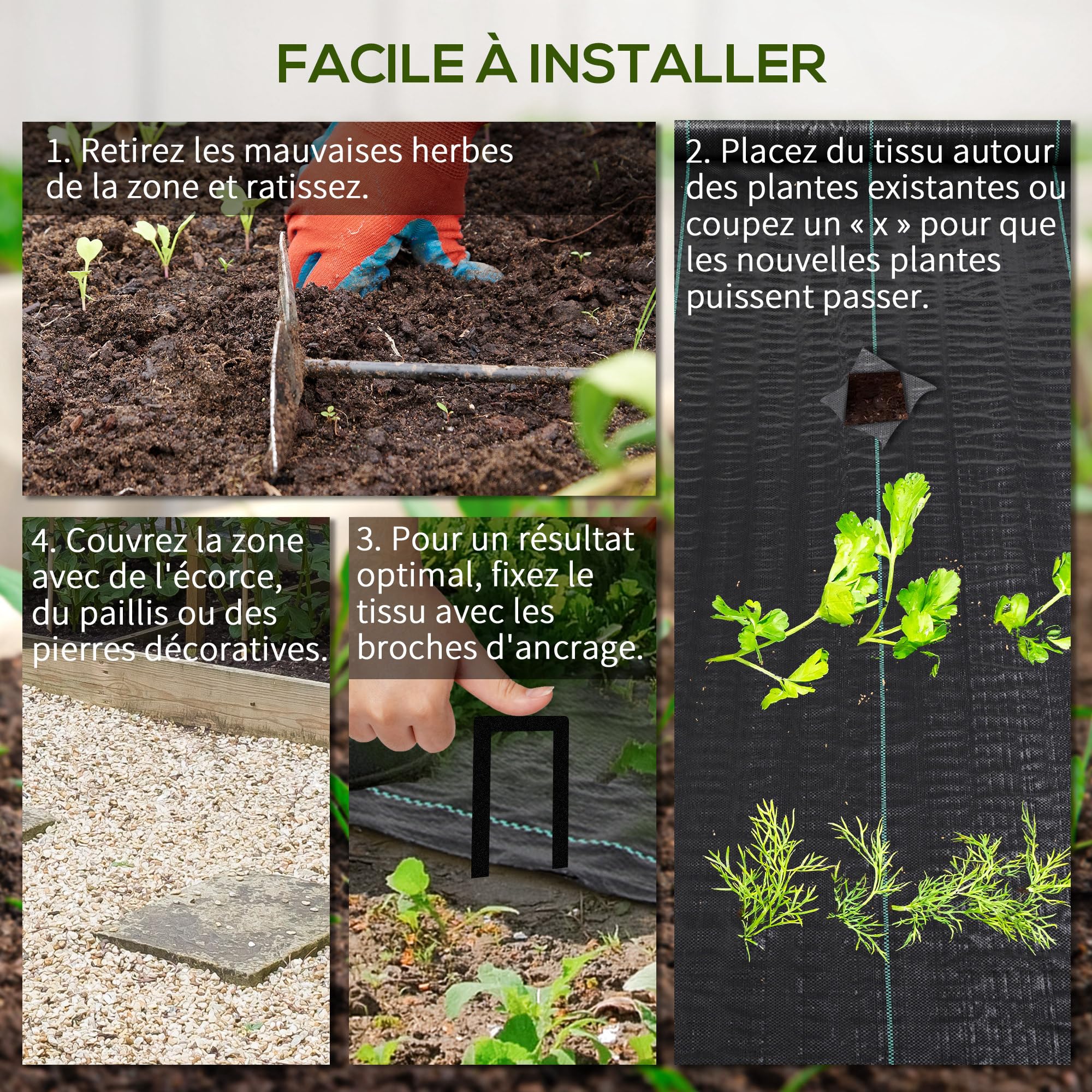 Toile de paillage Outsunny 50x2 m 130g/m², respirante et anti-UV, toile de paillage en polypropylène, pour le potager, noire