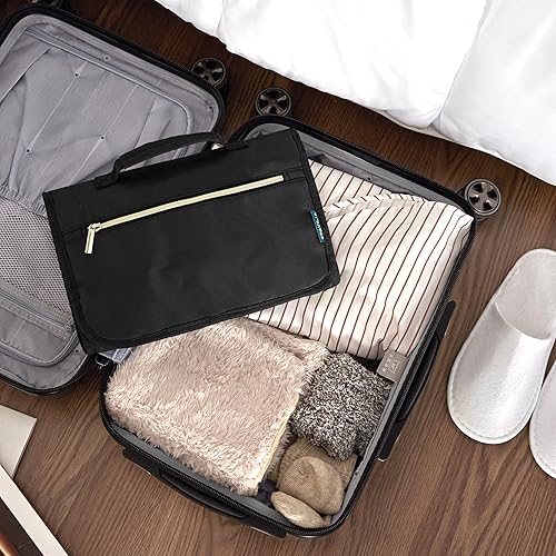 Miniatura 23 de PAVILIA Neceser colgante para mujeres y hombres, kit de viaje plegable grande, organizador de artículos de aseo personal, bolsa de maquillaje Teal