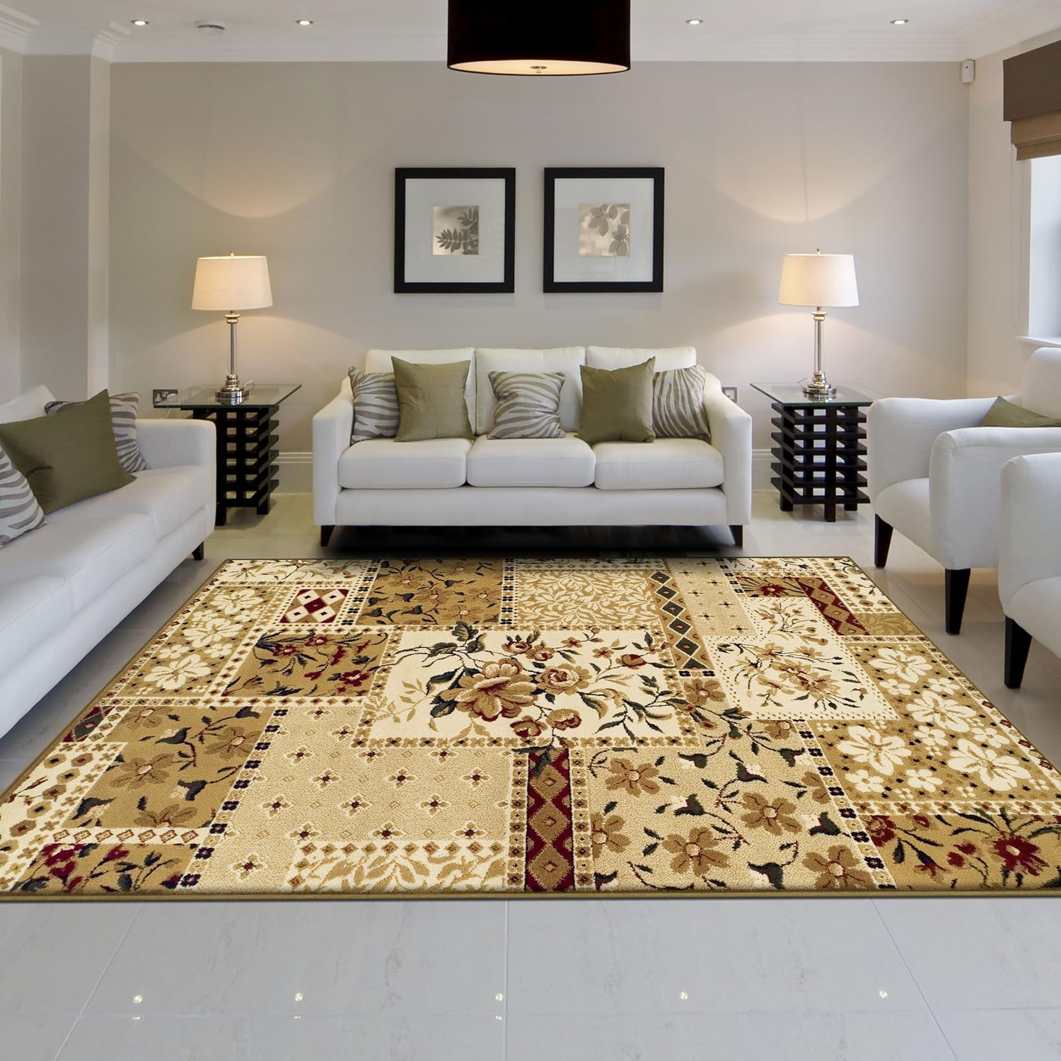 Superior Area Rugs for Bedroom, Farmhouse, Kitchen, Entryway, Laundry Room | Living Room Decor | Flower Patch Collection , 2' x 3', Beige