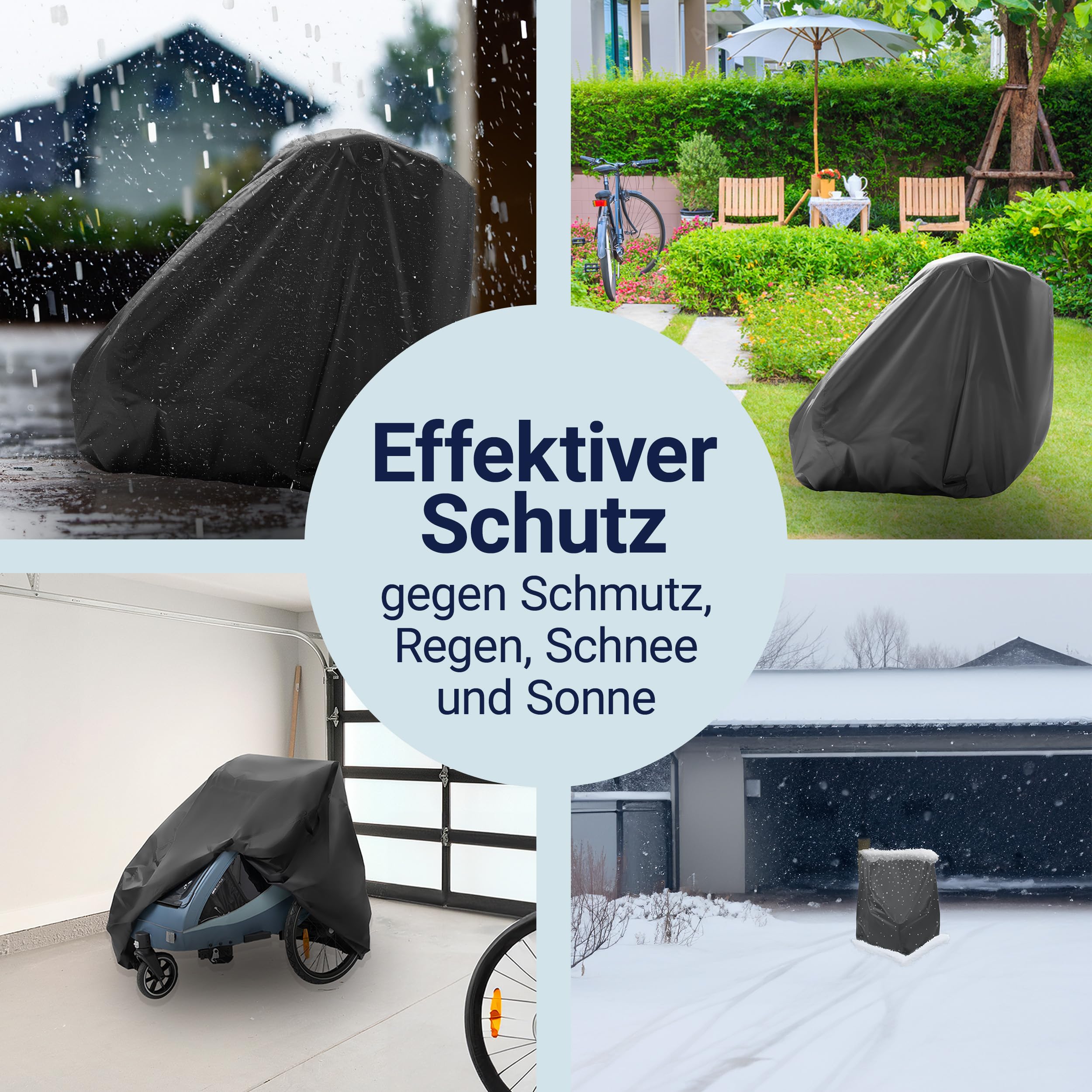Zamboo Abdeckung für Fahrradanhänger | Universal Faltgarage für Anhänger (kompatibel mit Thule, Croozer, Qeridoo, Tiggo UVM.) | wasserdichte Plane mit Tasche und Öffnung für Fahrrad-Schloss - Schwarz