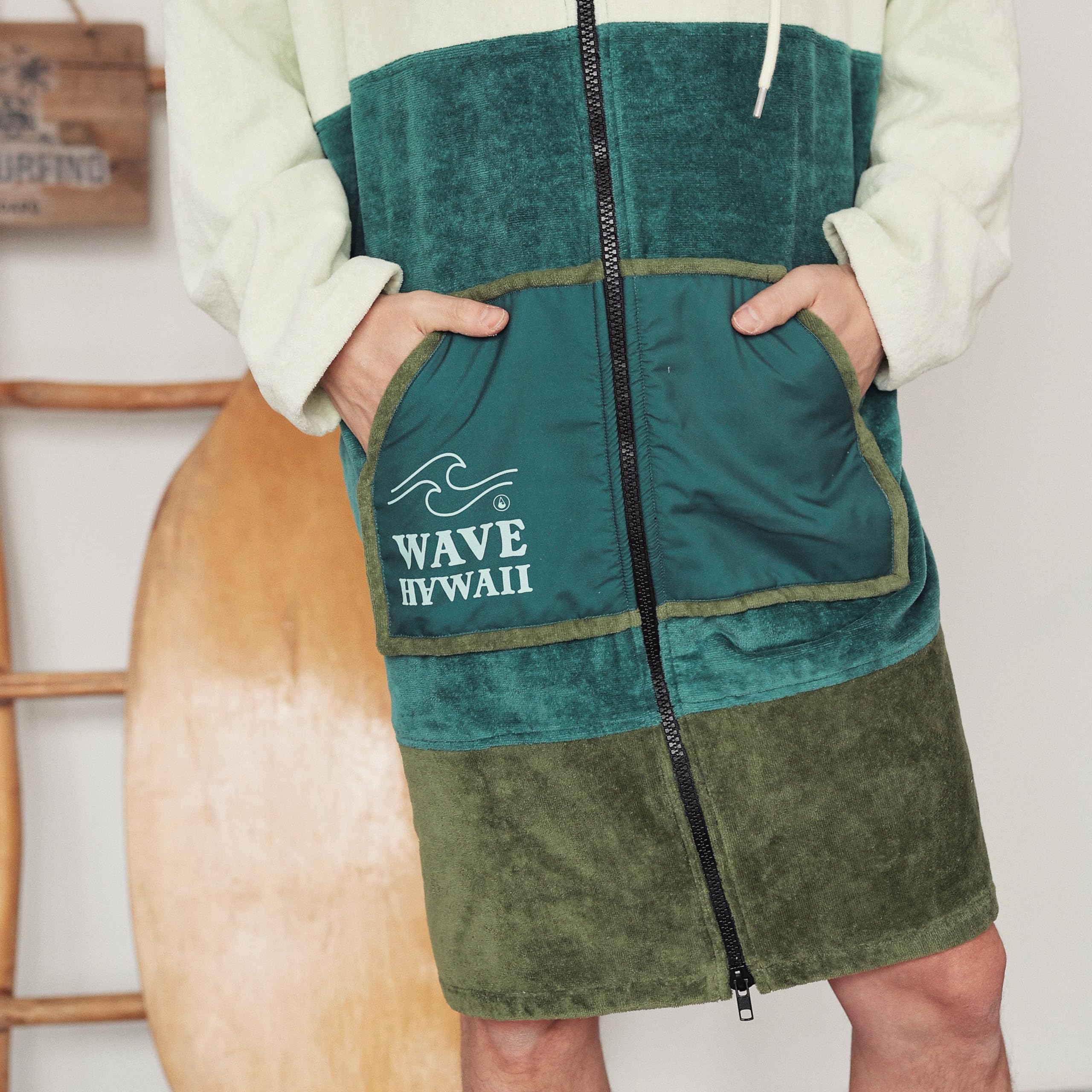 WAVE HAWAII ZIP-Surfponcho L 171-193 cm 100% ÖKO Baumwolle Velours Umkleidehilfe Schwimmen Strand Surfen