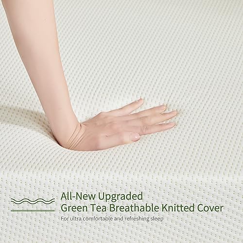 Miniatura 2 de OUUI Colchón de tamaño matrimonial, colchón de espuma viscoelástica de gel de té verde de 5 pulgadas para un sueño fresco, alivio de presión,