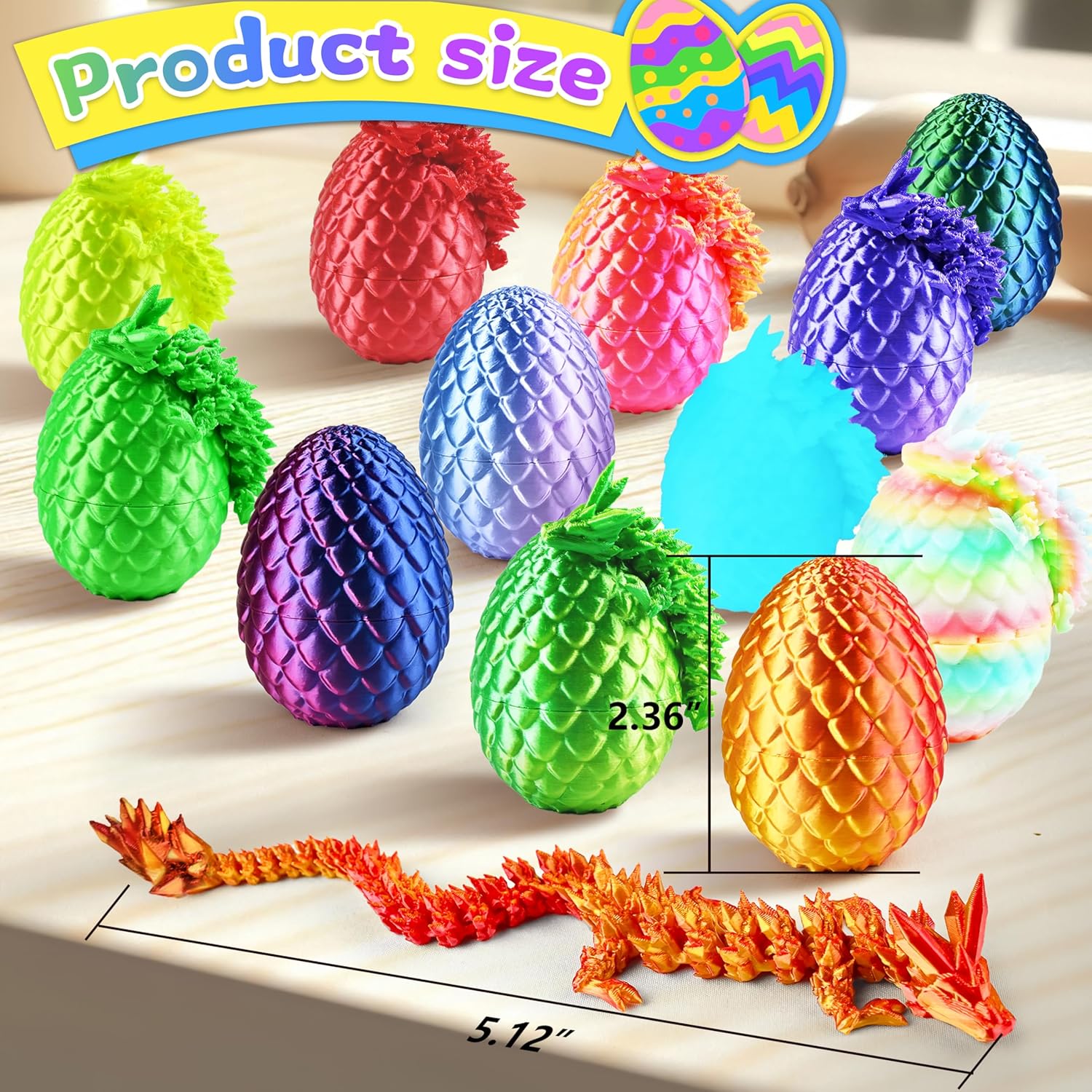 Impossmaker 12PCS 3D Dragon Eggs with Dragon Inside, Easter Basket Stuffers Mini Easter Egg Set Articulated Unique Easter Basket Essentials for Adults Kids