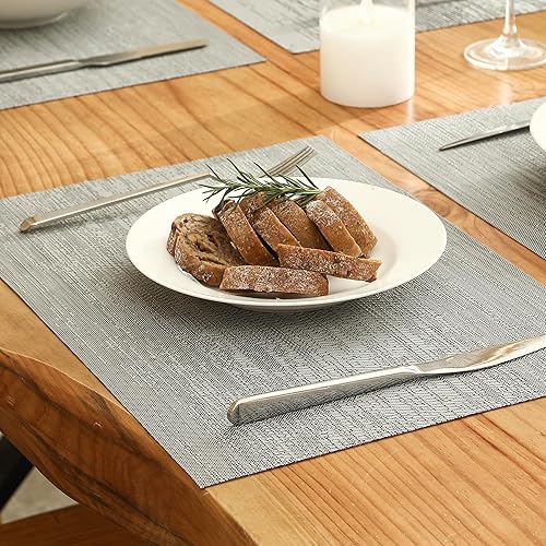 Miniatura 9 de Manteles individuales grises, resistentes al calor, antideslizantes, para mesa de comedor, lavables, duraderos, de vinilo de PVC, tejido de mesa
