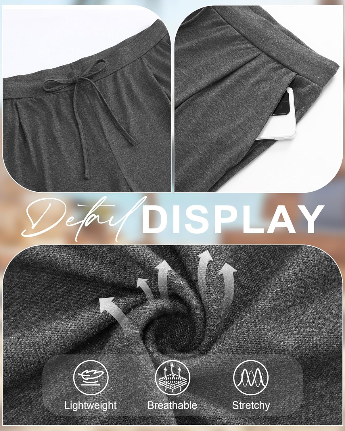 Huukeay 3 Pack Women's Plus Size Capri Pants, Wide Leg Drawstring Capris Sweatpants Loose Cropped Yoga Pants with Pockets - Image 5