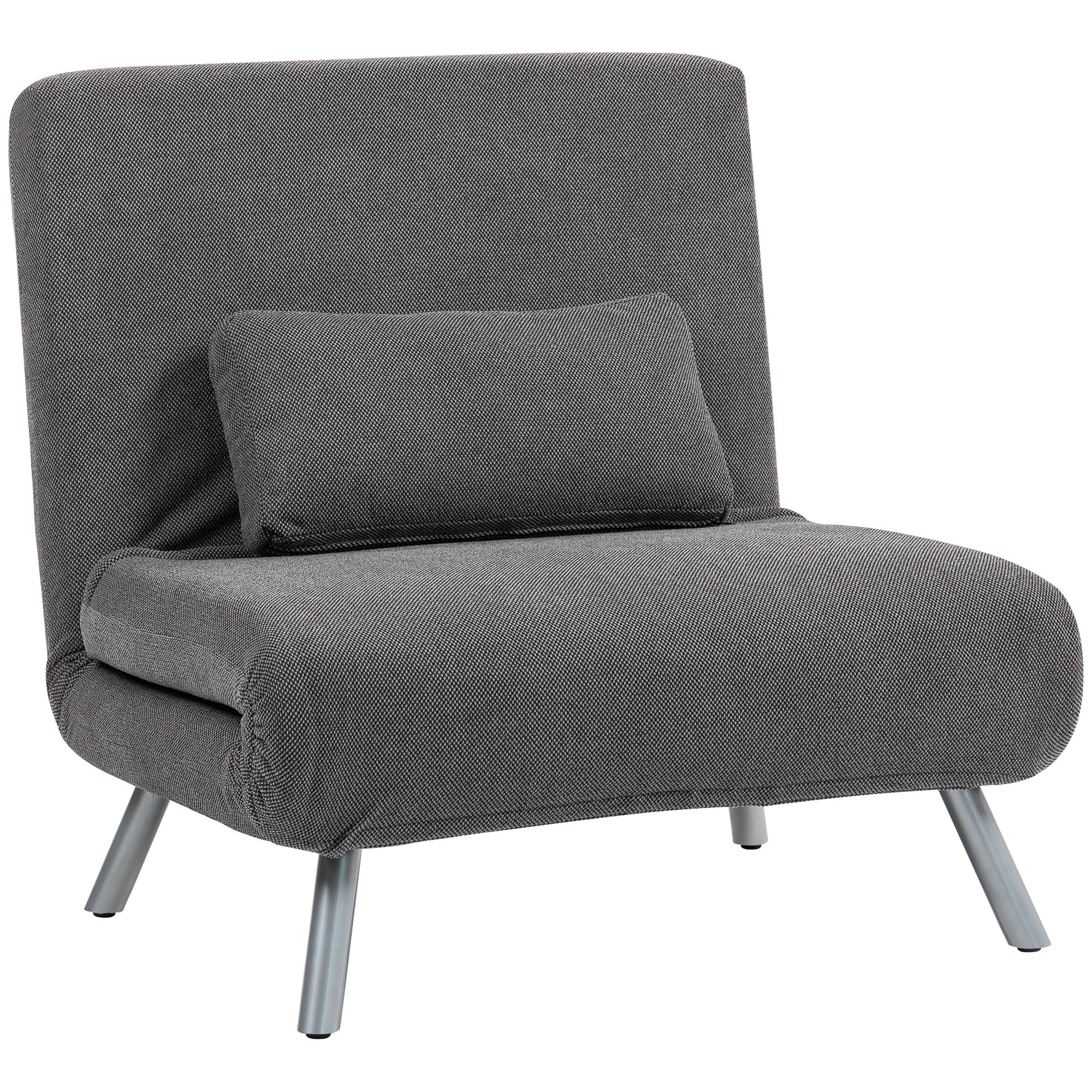HOMCOM Sofá Cama de 1 Plazas 3 en 1 Sillón Cama Plegable Tapizado en Pata de Gallo con Respaldo Ajustable de 5 Niveles y Almohada Acolchada para Oficina Dormitorio Salón 80x75x83 cm Negro