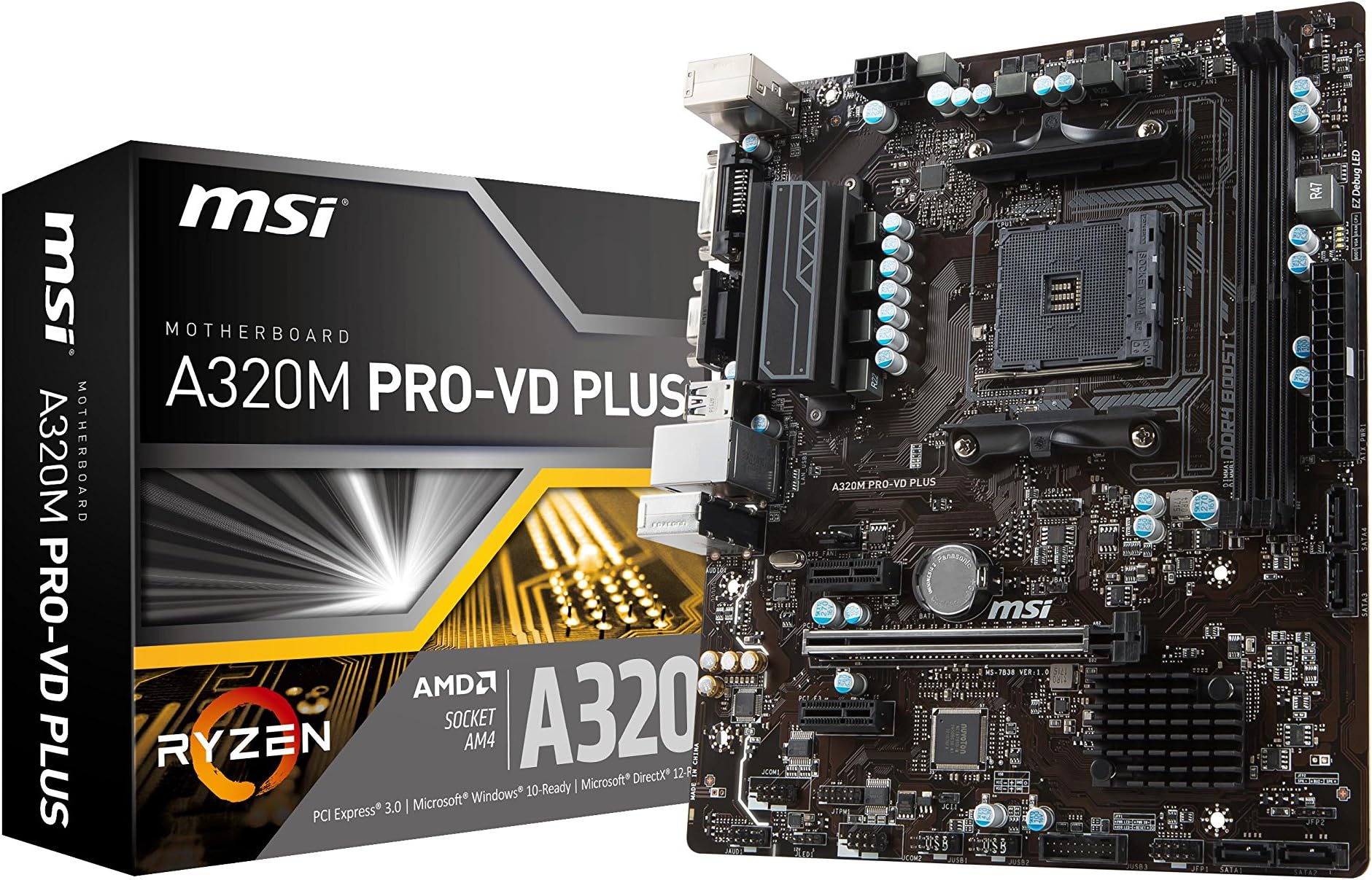 MSI A320M PRO-VD PLUS AM4 DDR4 7.1 GB LAN USB 3.1 Micro ATX Motherboard - Black