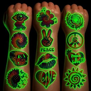 96 PCS Glow in the dark Tie Dye Pre-Cut Luminous Temporary Tattoos for Kids | Super Cute 90s 80s Themed Birthday Party Favors, Supplies, Decorations, Colorful Fake Tattoo Stickers Gifts for Boys Girls