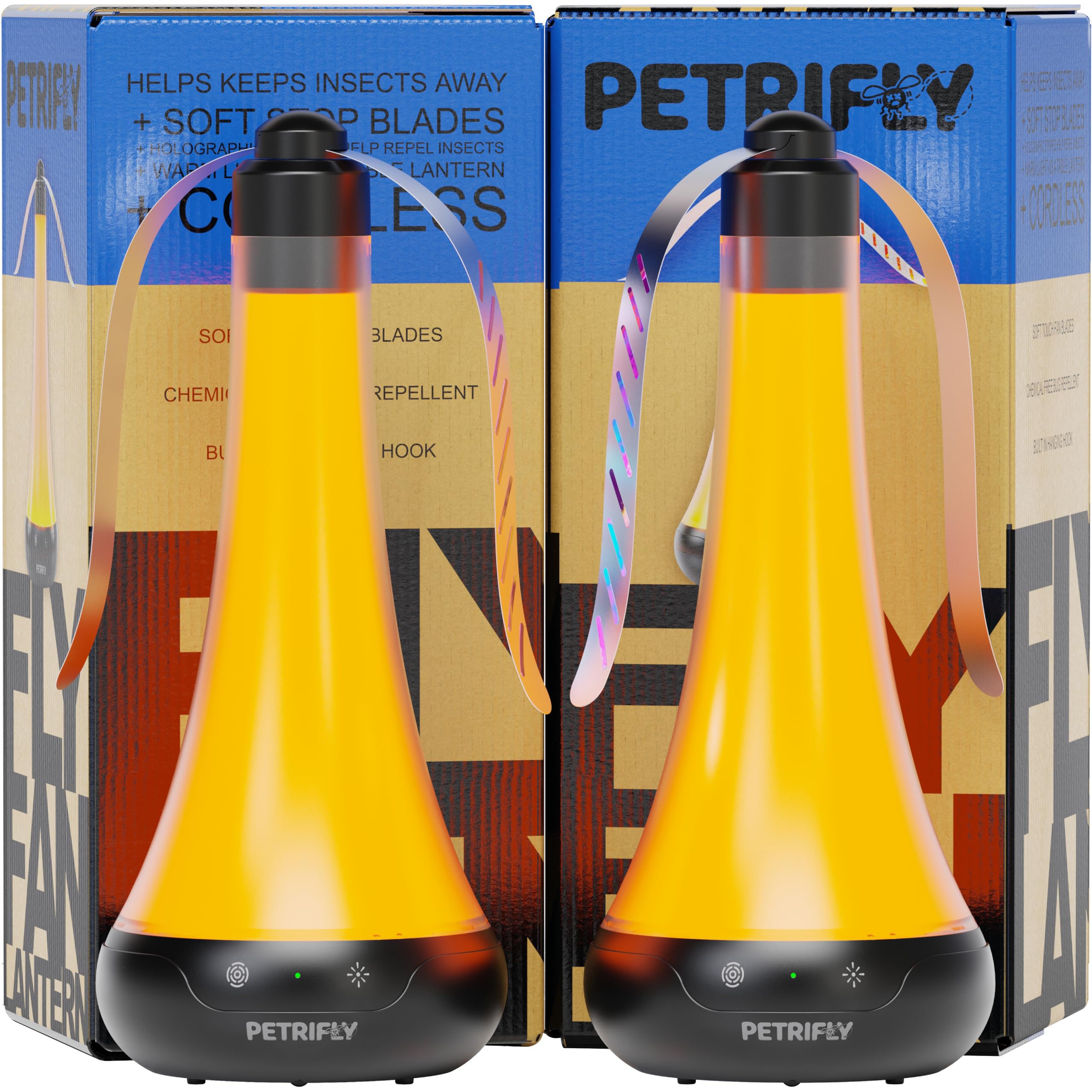 Fly Fans for Tables + Anti Bug Light & Touch Control 2pk- Fly Spinner Fan for Outdoor Table