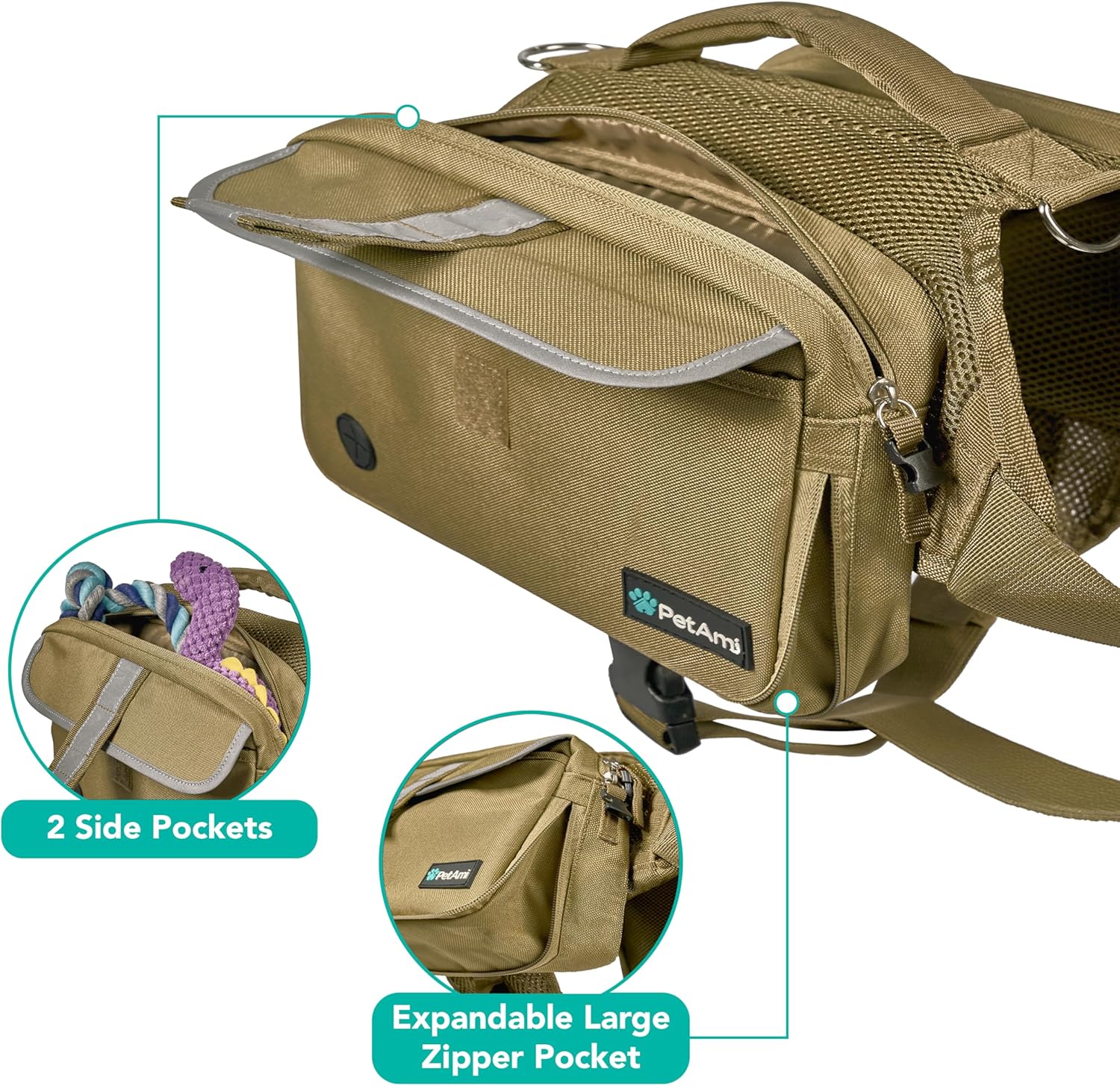 PetAmi Dog Backpack for Medium & Large Dogs, Saddle Bag for Dogs to Wear for Hiking, Pet Backpack Harness Dog Pack with Reflective Side Pockets for Walking Running