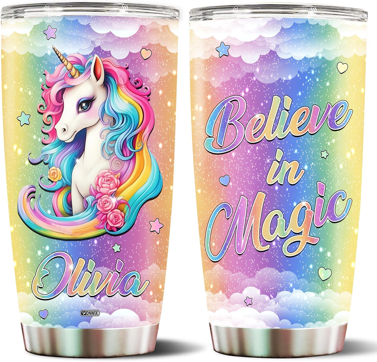 Personalized Unicorn Gifts For Women Coffee Cup Travel Mug Water Bottle Tumbler Gift for Mom Daughter Girls Christmas Birthday Mother's Day Valentine 20oz Stainless Steel Insulated with Lid