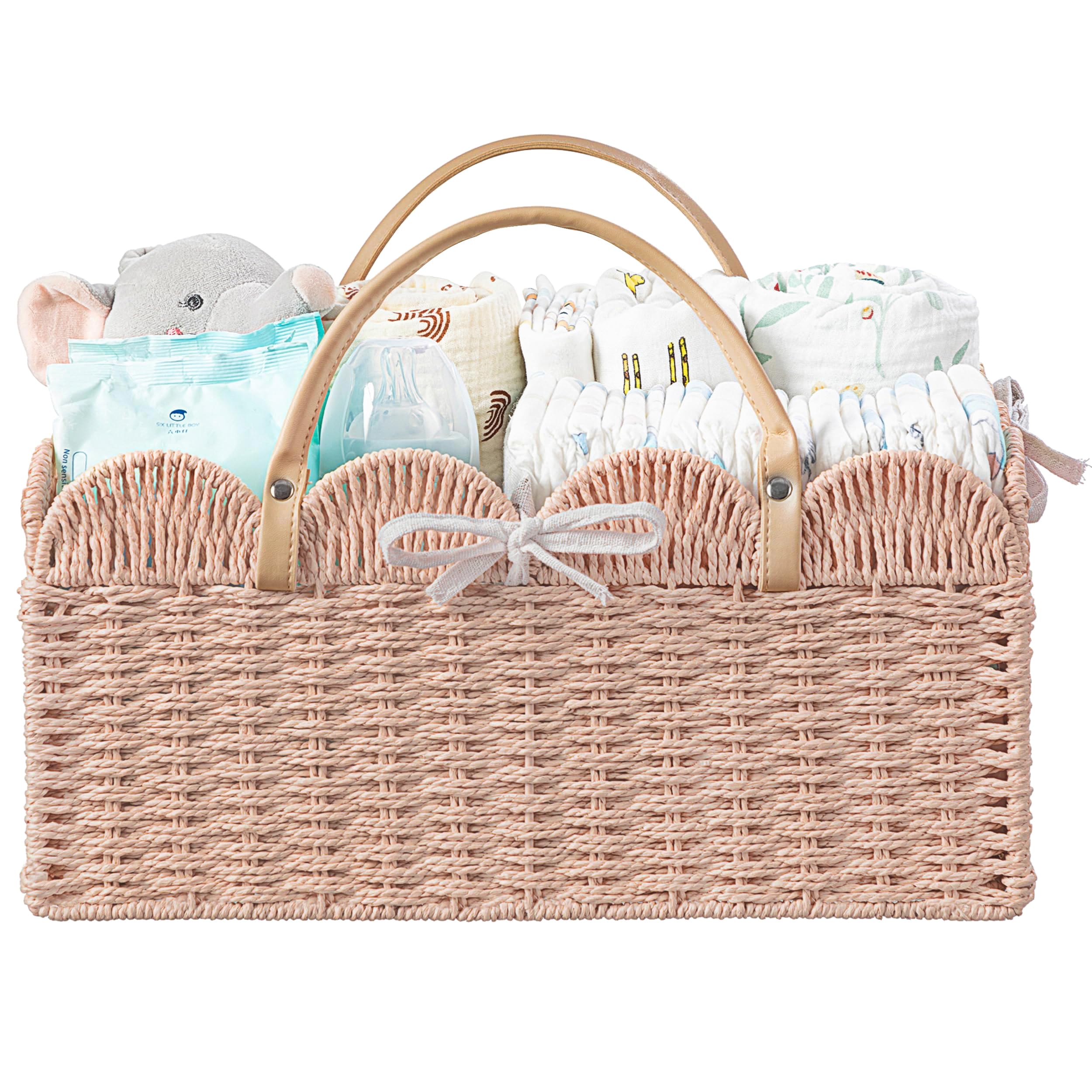 HBlife Baby Diaper Caddy Paper Rope Storage Baskets Nursery Bin with Removable Divider Portable Car Organizer for Diapers