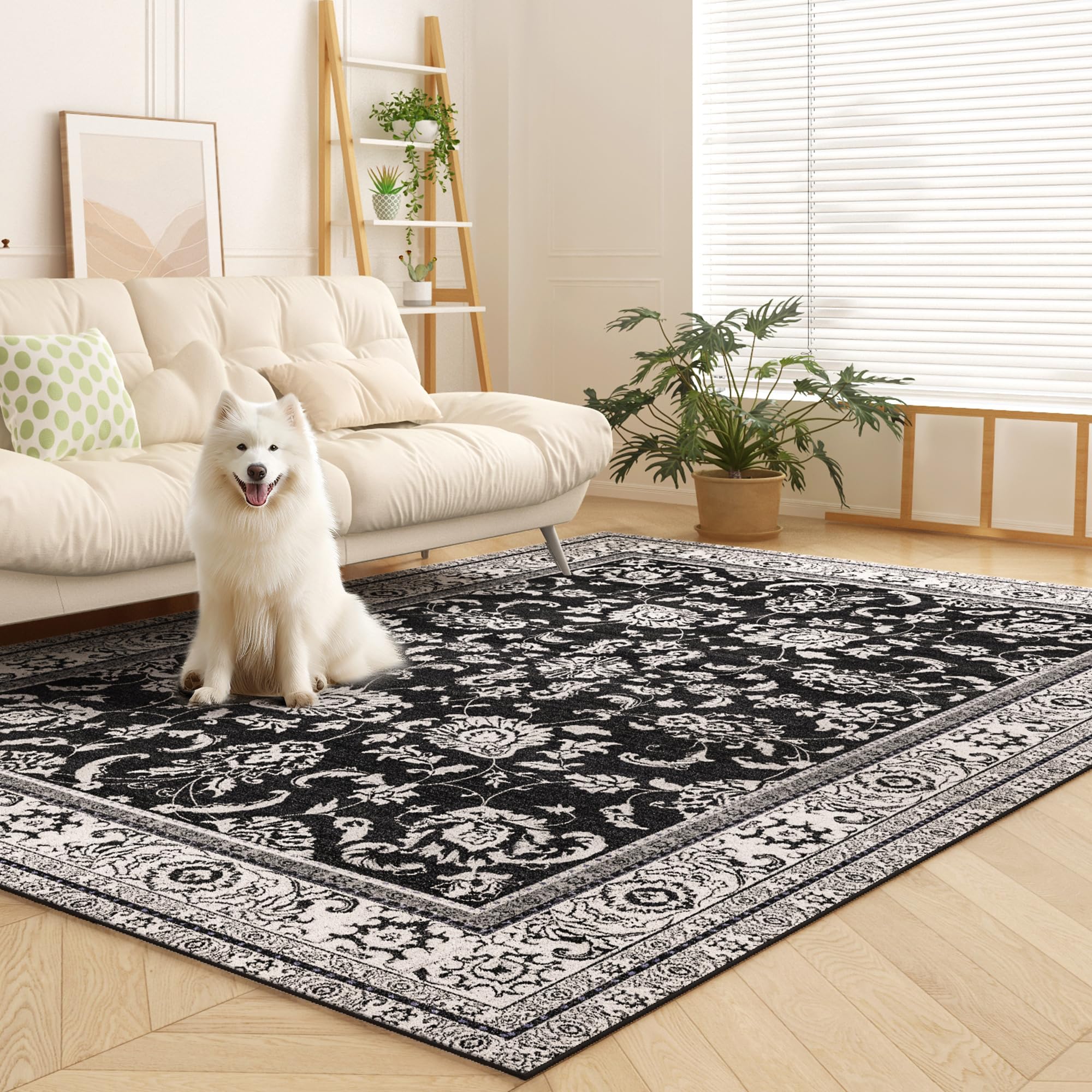 OLFRUGDT Machine Washable Area Rugs, Vintage Soft Rugs for Living Room Non Slip Large Area Rug 6x9 Carpet for Bedroom Under Bed/Dining Table Home