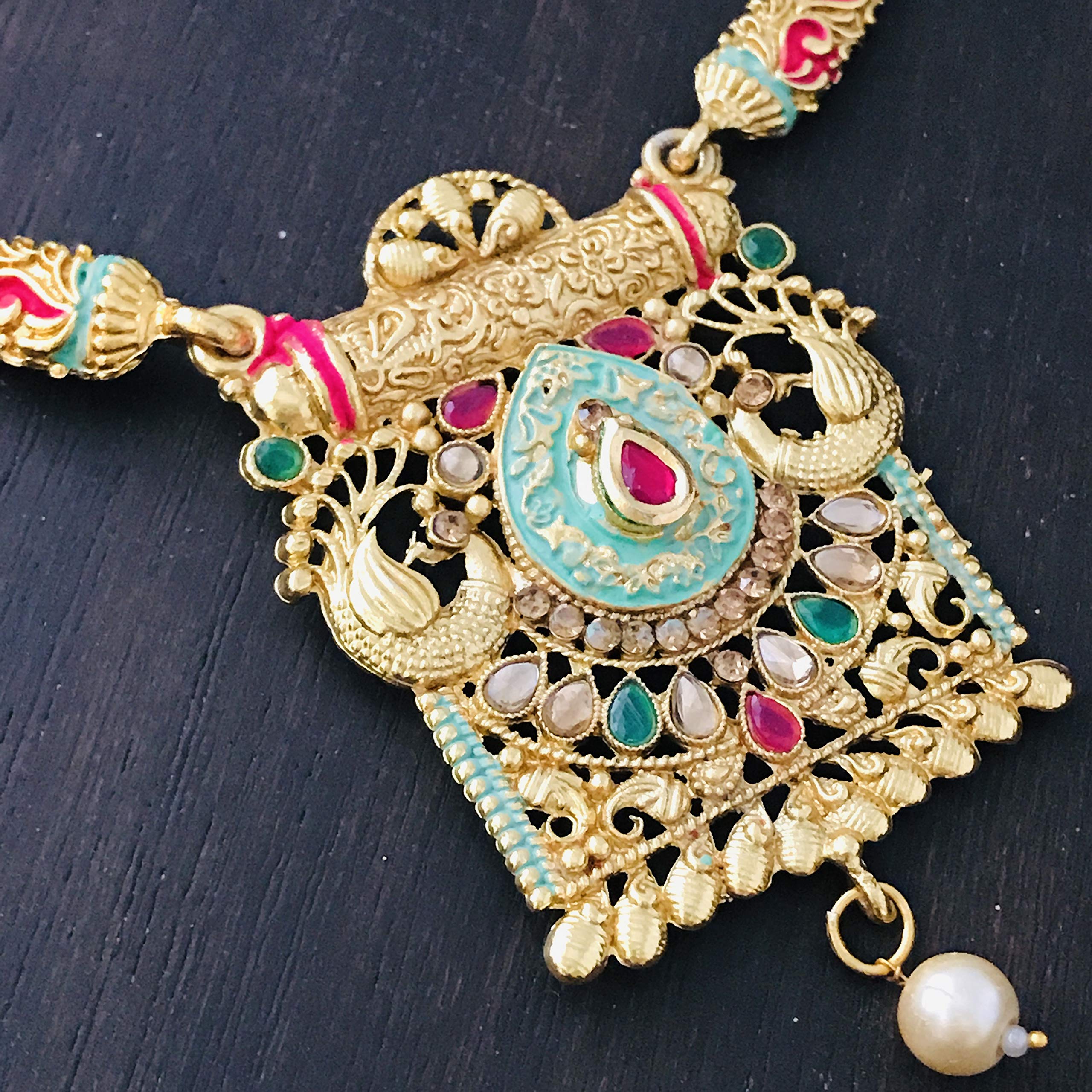 THE OPAL FACTORYGold Plated Rajasthani Necklace Set Multicolour Necklace with Jhumki Earrings for Women and Girls