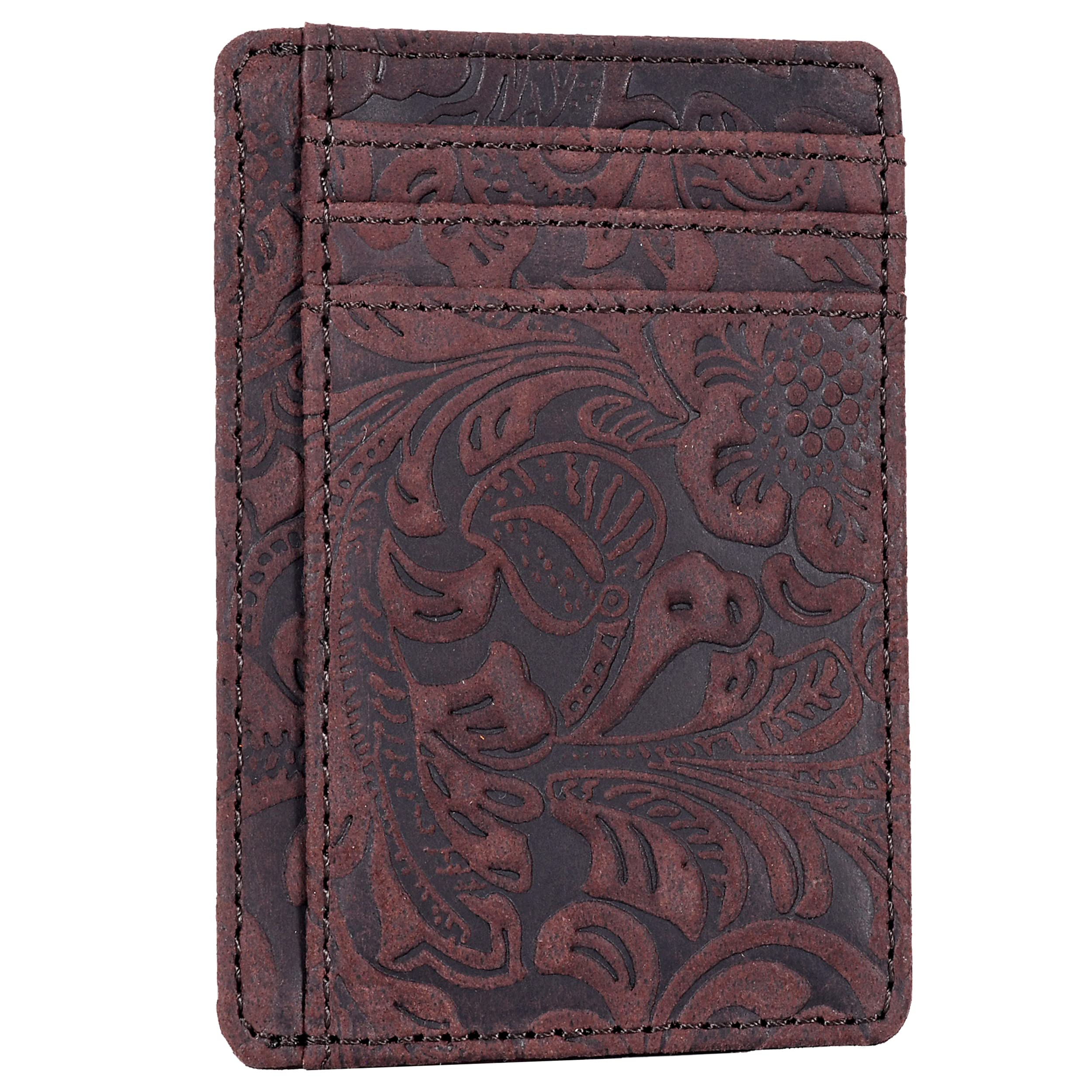 Real Leather Slim Minimalist Wallet for Men and Women -RFID Blocking Front Pocket Thin Credit Card Holder Stylish Wallets (Brown1)