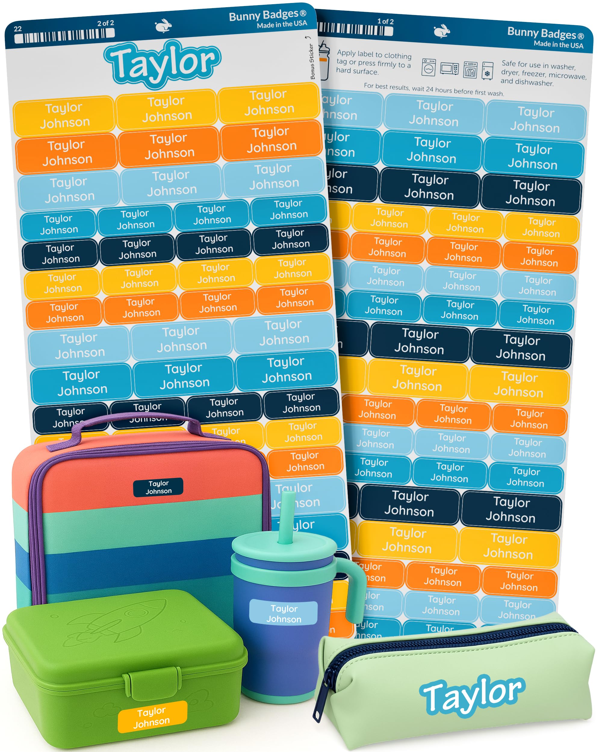 Bunny Badges Personalized Daycare Name Labels for Kids (120 Labels) Custom Label for Clothing Tag - Waterproof Name Stickers for Clothing Tags,