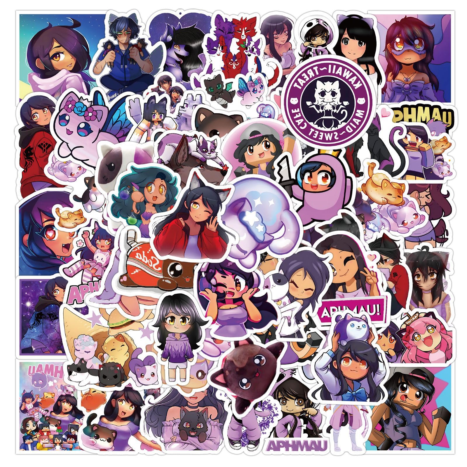 Pack of 50 Aphmau Stickers Car Laptop Phone Guitar Skateboard Motorcycle Bicycle Aphmau Stickers Set Vinyl Waterproof Aesthetic Stickers for Teenagers Children Adults