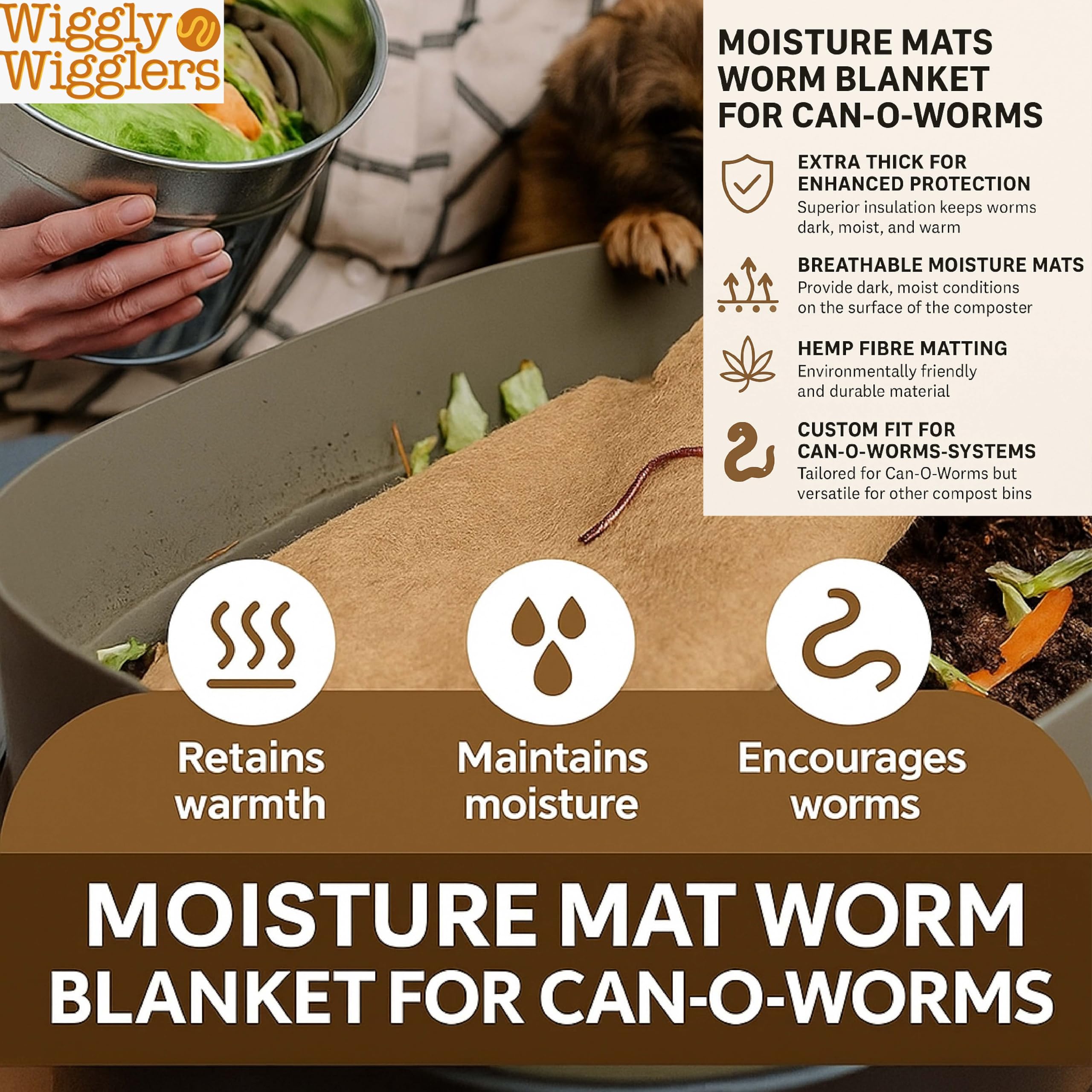 Wiggly Wigglers Thick Worms Mat for Can O Worms Fibre Blanket for Composting - Keeps Worms Dark, Moist & Warm| Wormery Accessory | Vermicomposting Blanket | Hemp Mat (Pack of 2) — view 6