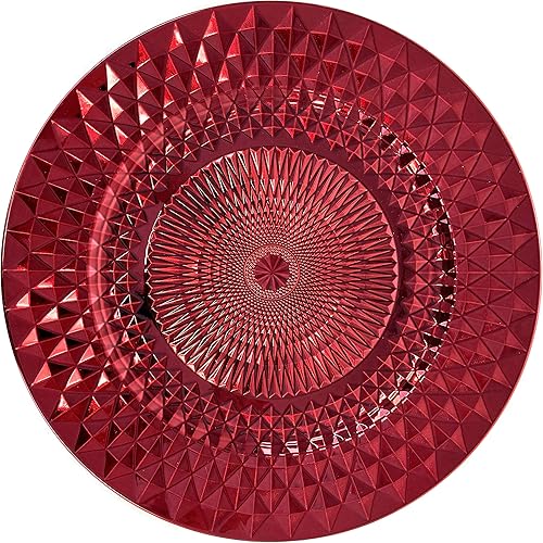 Allgala Placas de carga, 13 pulgadas, paquete de 6 unidades de plástico resistente con patrón de diamante brillante para boda, color rojo HD80409