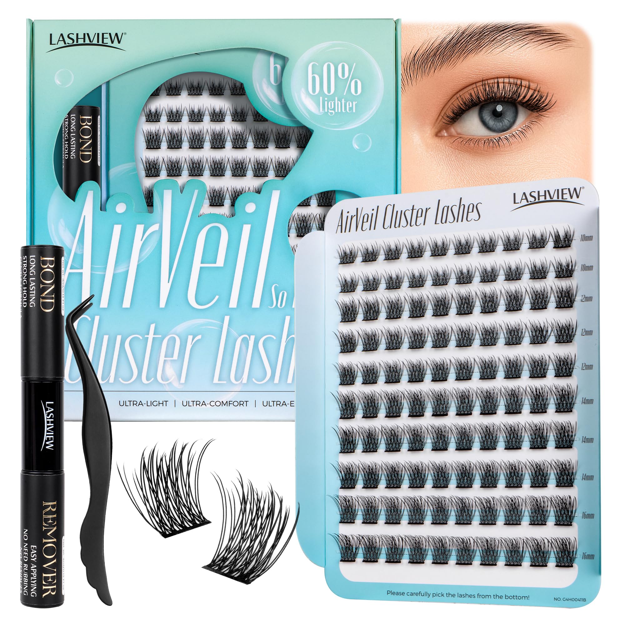 LASHVIEW DIY Eyelash Extension Kit, Cluster Eyelash Extensions with Lash Bond and Remover