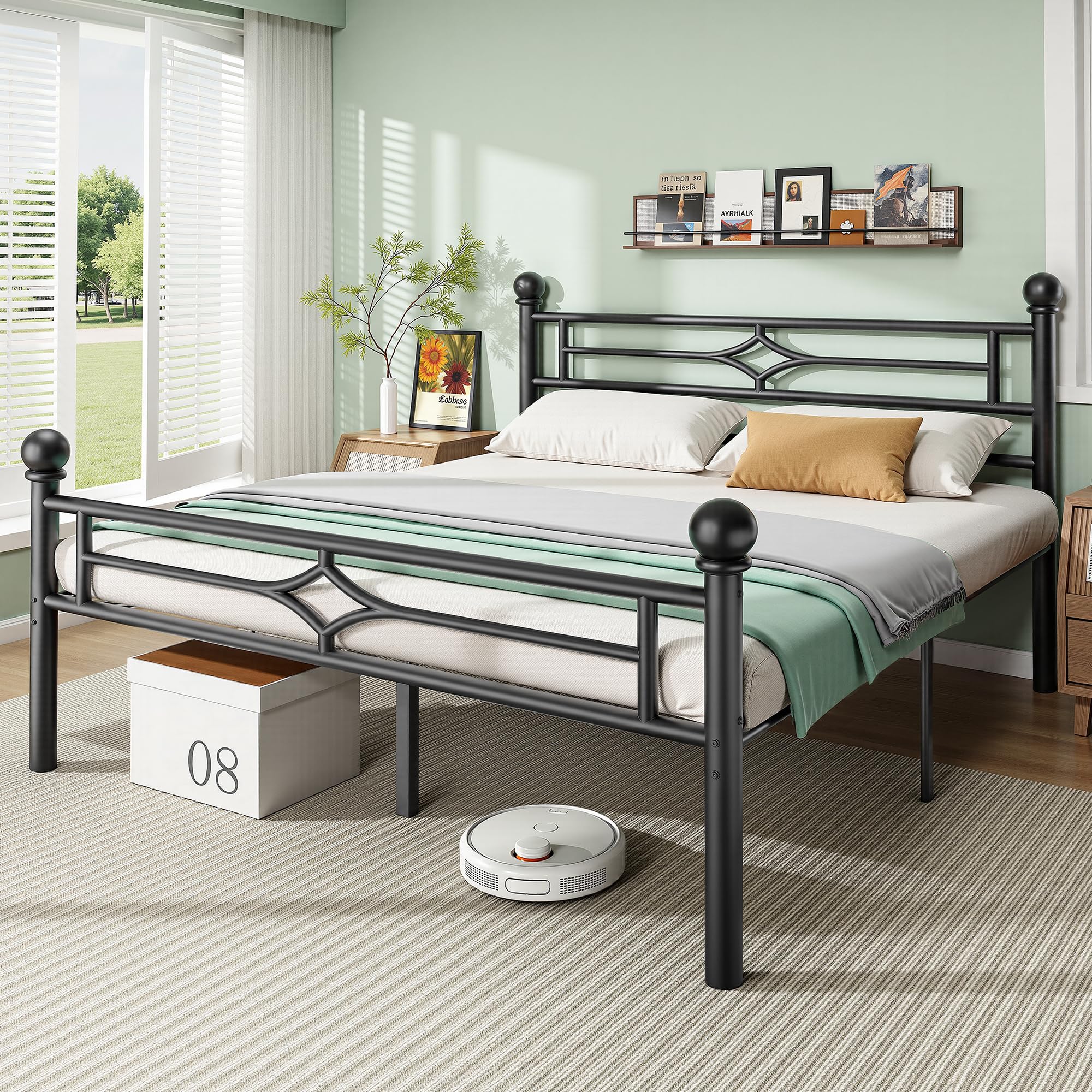 BedsPick Full Bed Frame with Headboard and Footboard, Metal Platform Bed Frame with Round Corner Ball, 1200 LBS Heavy Duty Steel Slats Support, No Box
