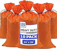 DURASACK Heavy Duty Sandbags for Flood Control - UV Protected Woven Polypropylene, 50 lbs Capacity, 14x26in Orange, Tie Strings, Pack of 10