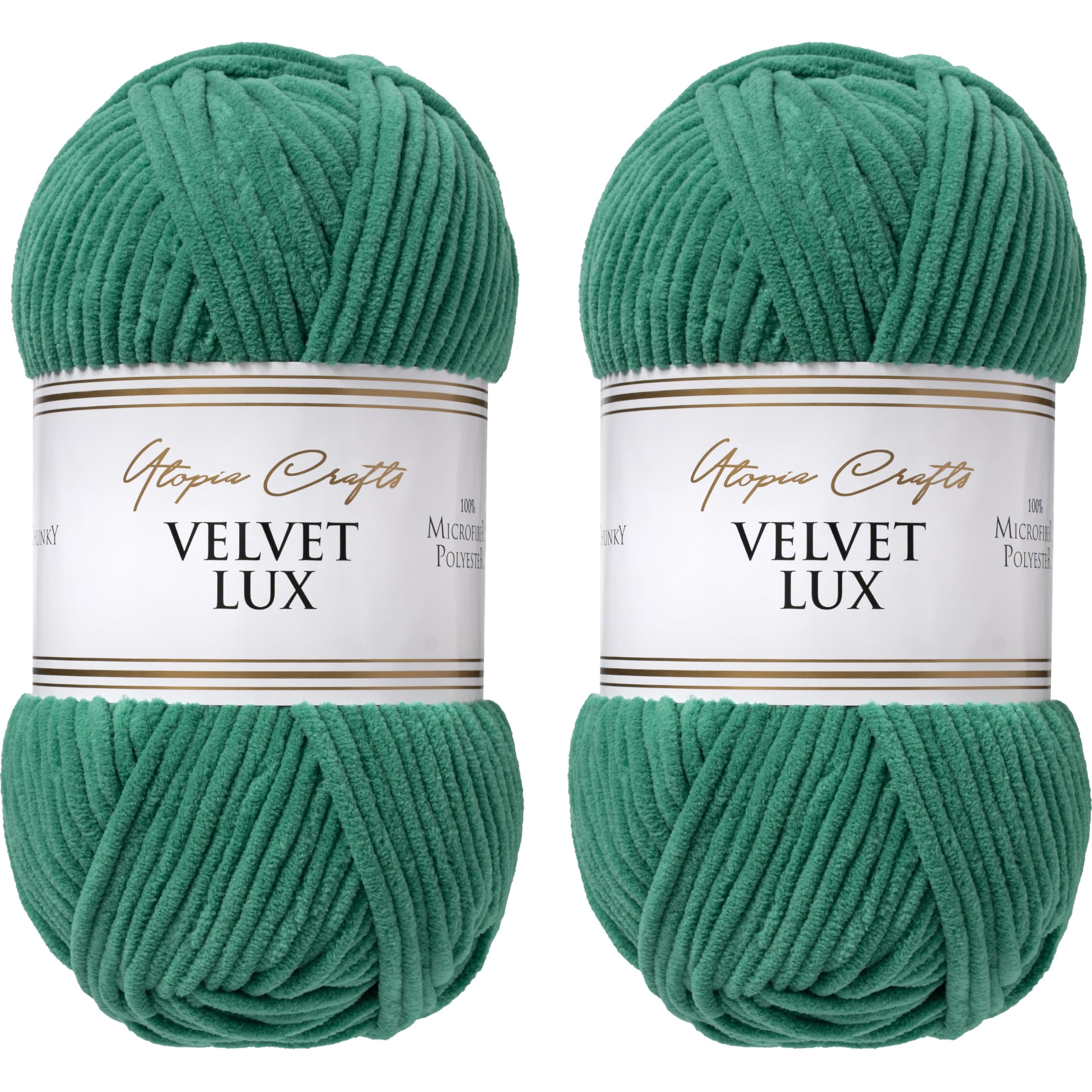 Utopia Crafts Velvet Lux Chenille Super Soft Chunky Yarn for Knitting and Crochet 2X 100g (Jade Green)