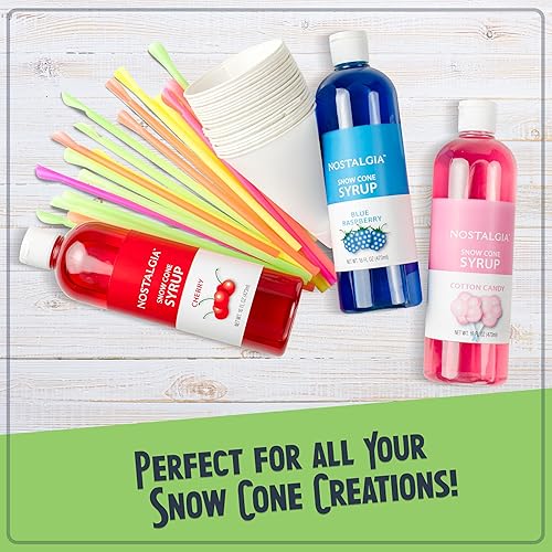 Miniatura 6 de Nostalgia Máquina de hielo afeitado de cono de nieve, máquina retro de granizado de mesa que hace 20 golosinas heladas, incluye 2 vasos de plástico