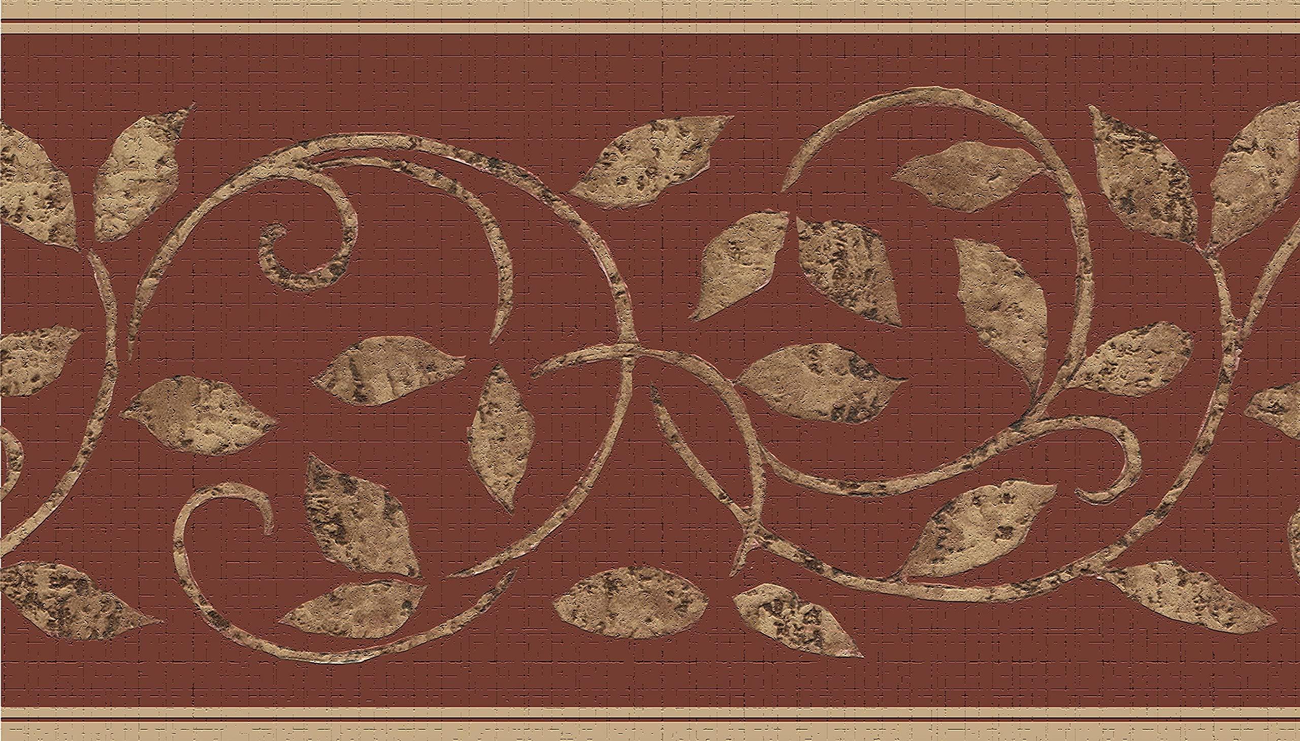 Dundee Deco Gold Wallpaper Border Peel And Stick Ddazbd9333 Damask Maroon Vines Wall Border Retro Design, 15 Ft X 7 In (4.57M X 17.78Cm), Self Adhesive