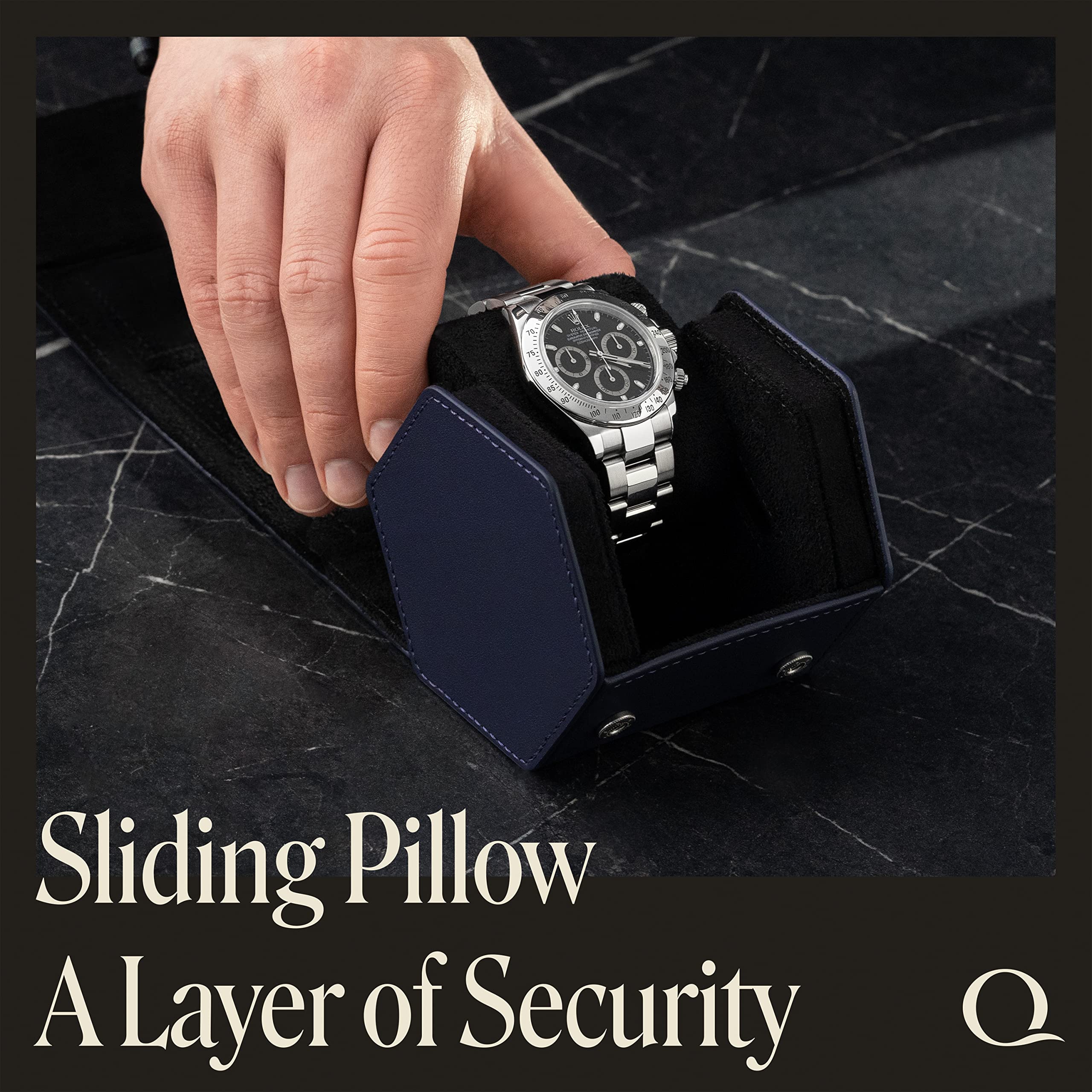 QWATCHBANDS ナパレザーウォッチケース メンズ - トラベルウォッチロールとレザーウォッチディスプレイケース ベルベットの内側 - 腕時計収納オーガナイザー メ QWATCHBANDS ナパレザー腕時計ロール メンズ 六角形 腕時計用トラベルケース \u2013 ストレージオーガナイザー 本革  ベルベット内部ディスプレイ, 3 - グレー⁄ライトブルー, Triple