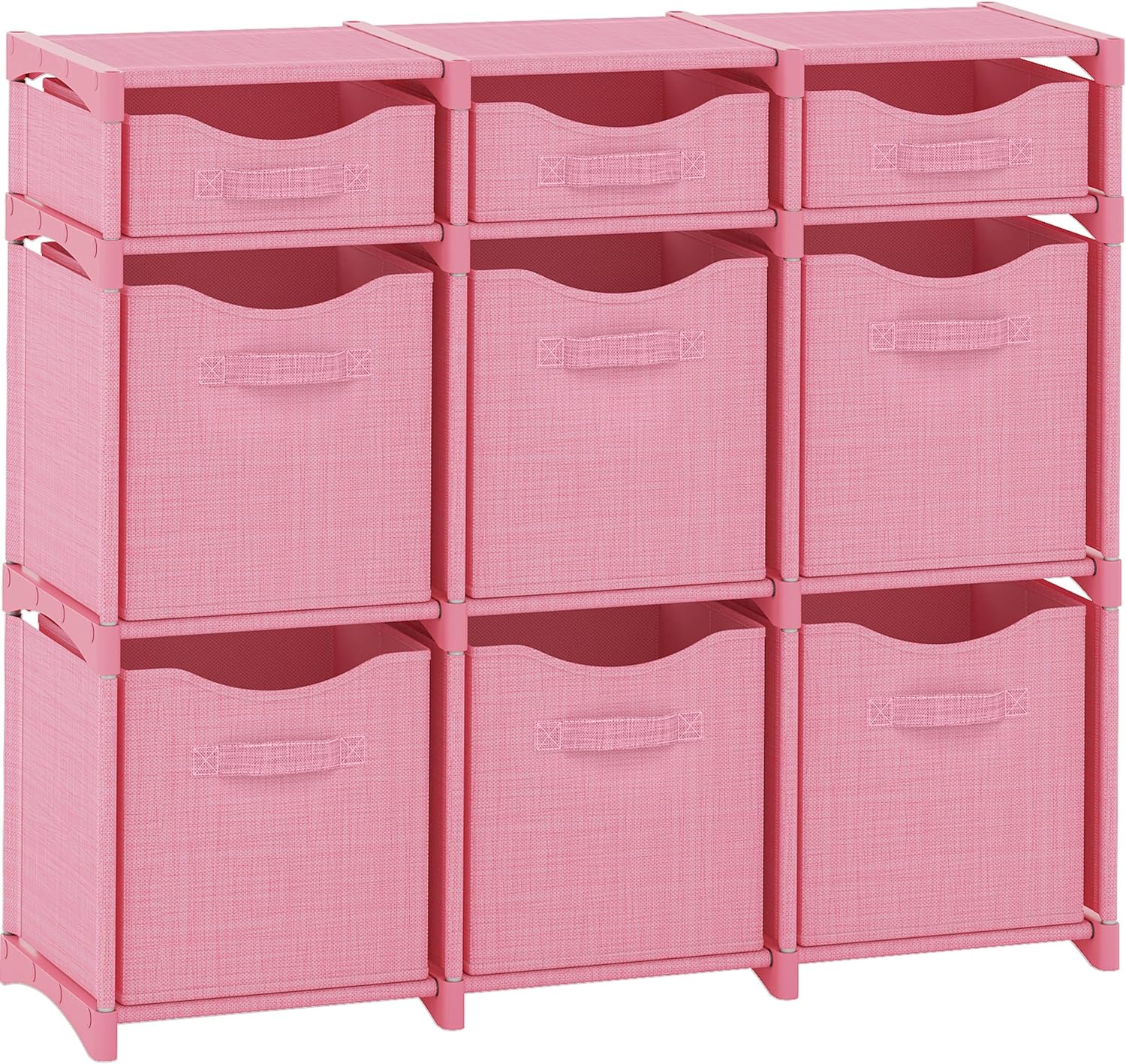 9 Cube Closet Organizers And Storage | Includes All Storage Cube Bins | Easy To Assemble Closet Storage Unit With Drawers | Room Organizer For Clothes, Baby Closet Bedroom, Playroom, Dorm (Pink) 9 Cube with Handles Pink