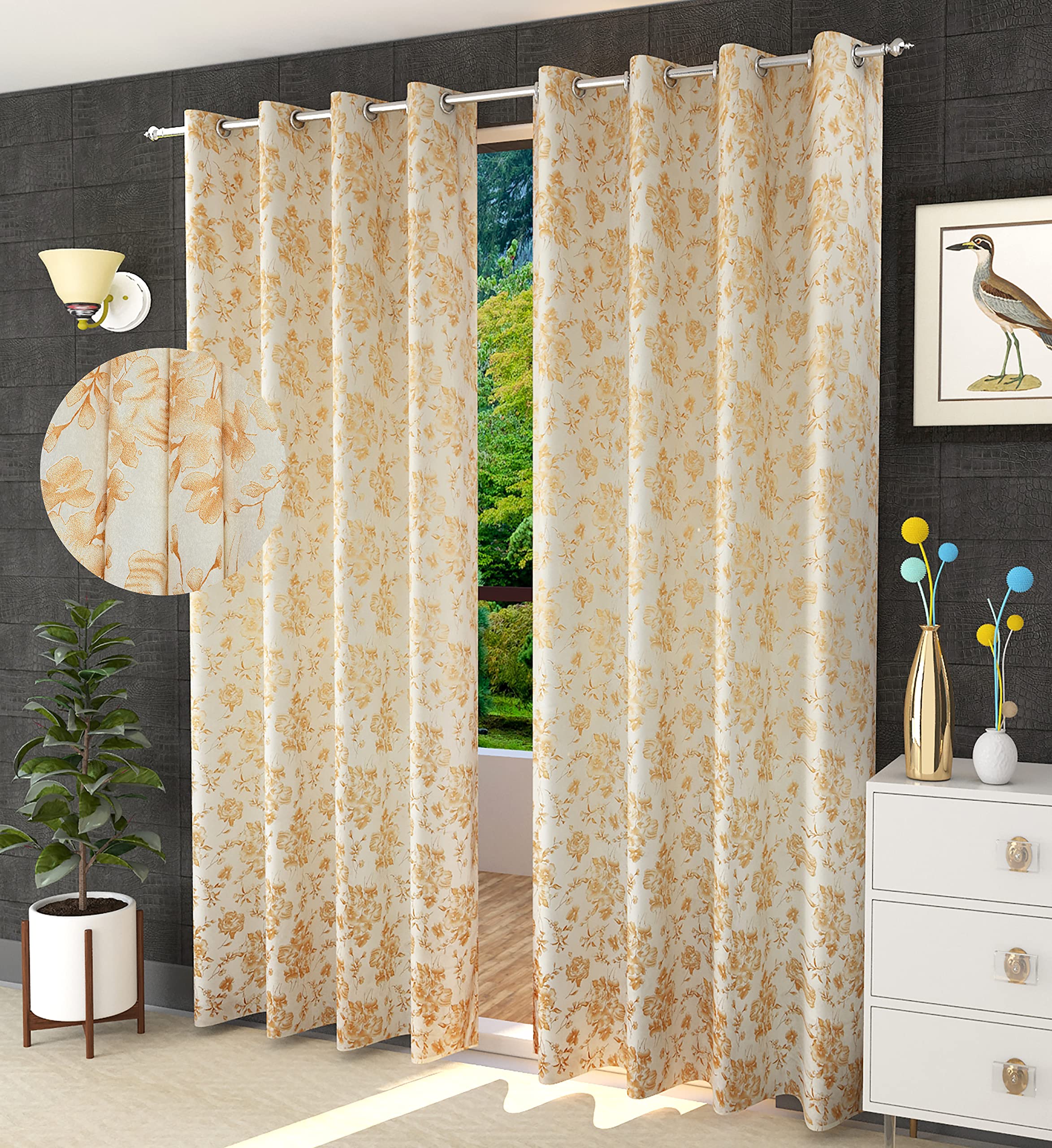 A Next Step Velvet Classic Door Blackout Curtain, Curtains for Long Door, Pack of 2 (Design -02) (Gold 4 Feet X 6 Feet)