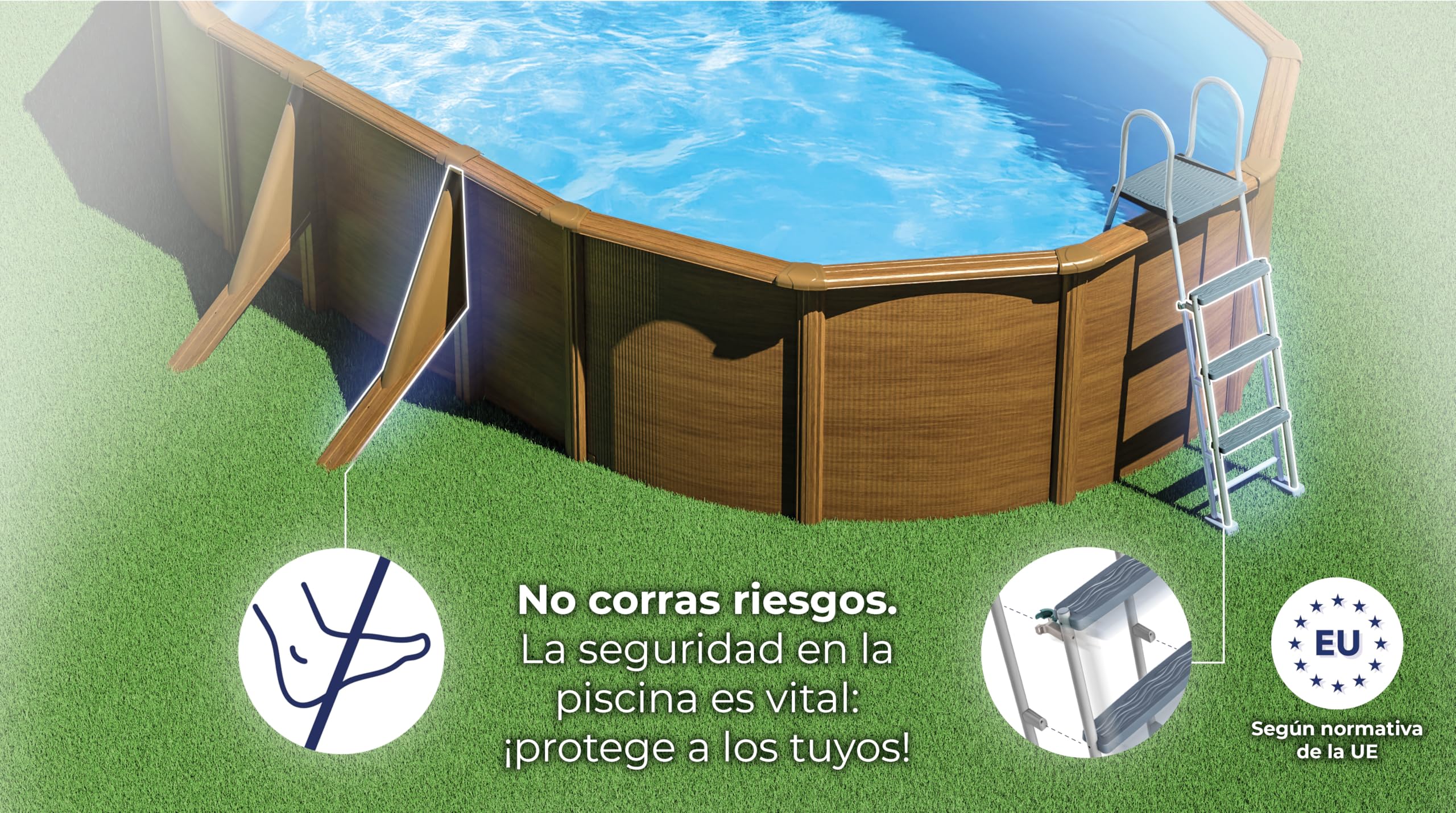 Piscina de Acero Elevada,Ovalada con Aspecto Madera. Piscinas Desmontables para Jardín. 610 x 375 x 120 cm - Piscina Gre KIT610W Pacific.