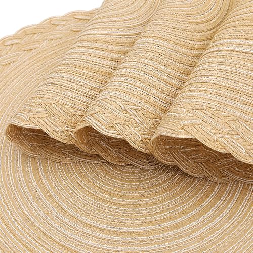 Miniatura 4 de SHACOS Juego de 6 manteles individuales redondos con borde trenzado de 15 pulgadas, manteles individuales de tela trenzada para mesa de comedor,